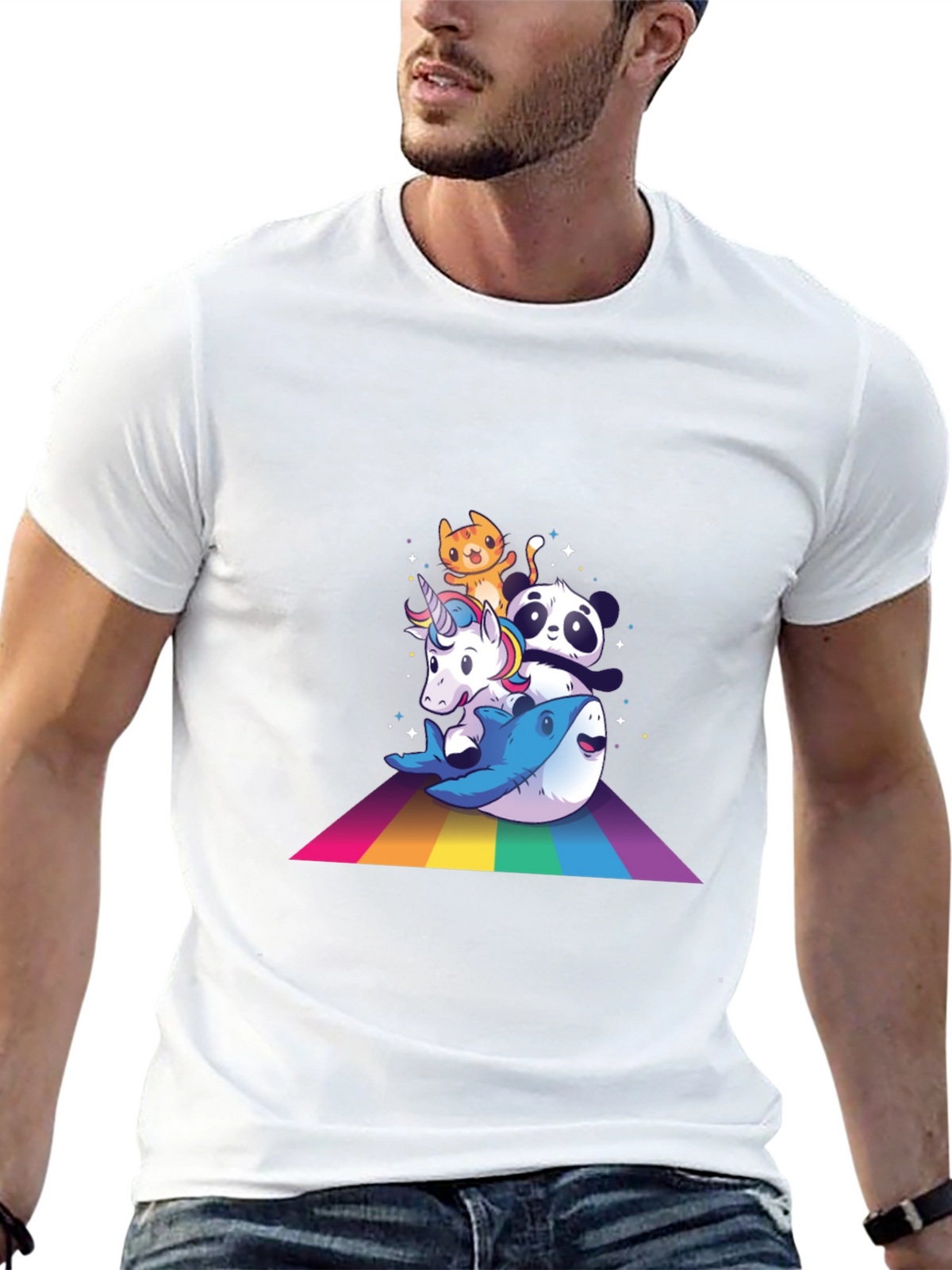 Cute Cartoon Animals Rainbow T-Shirt