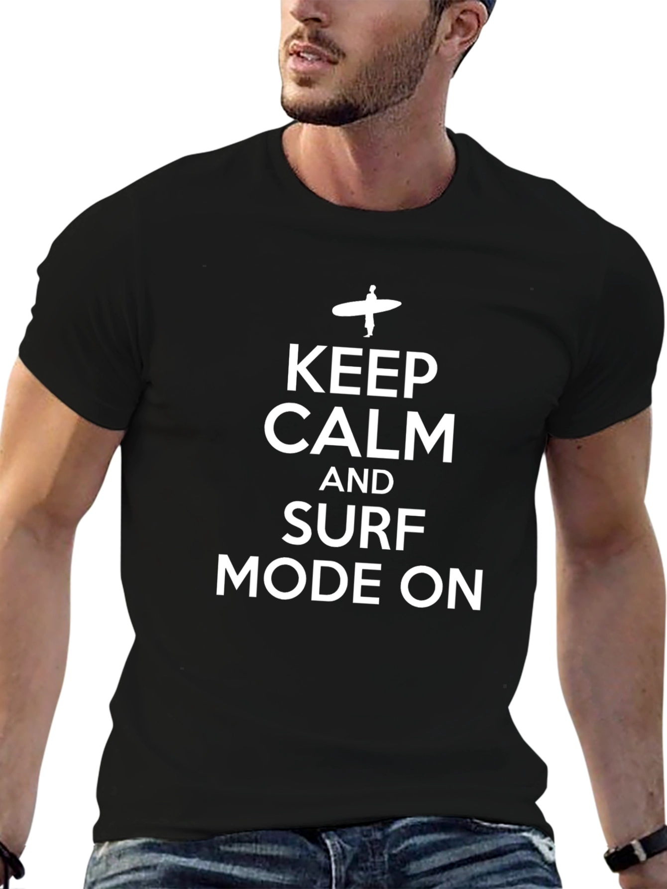 Keep Calm and Surf Mode On Black T-Shirt