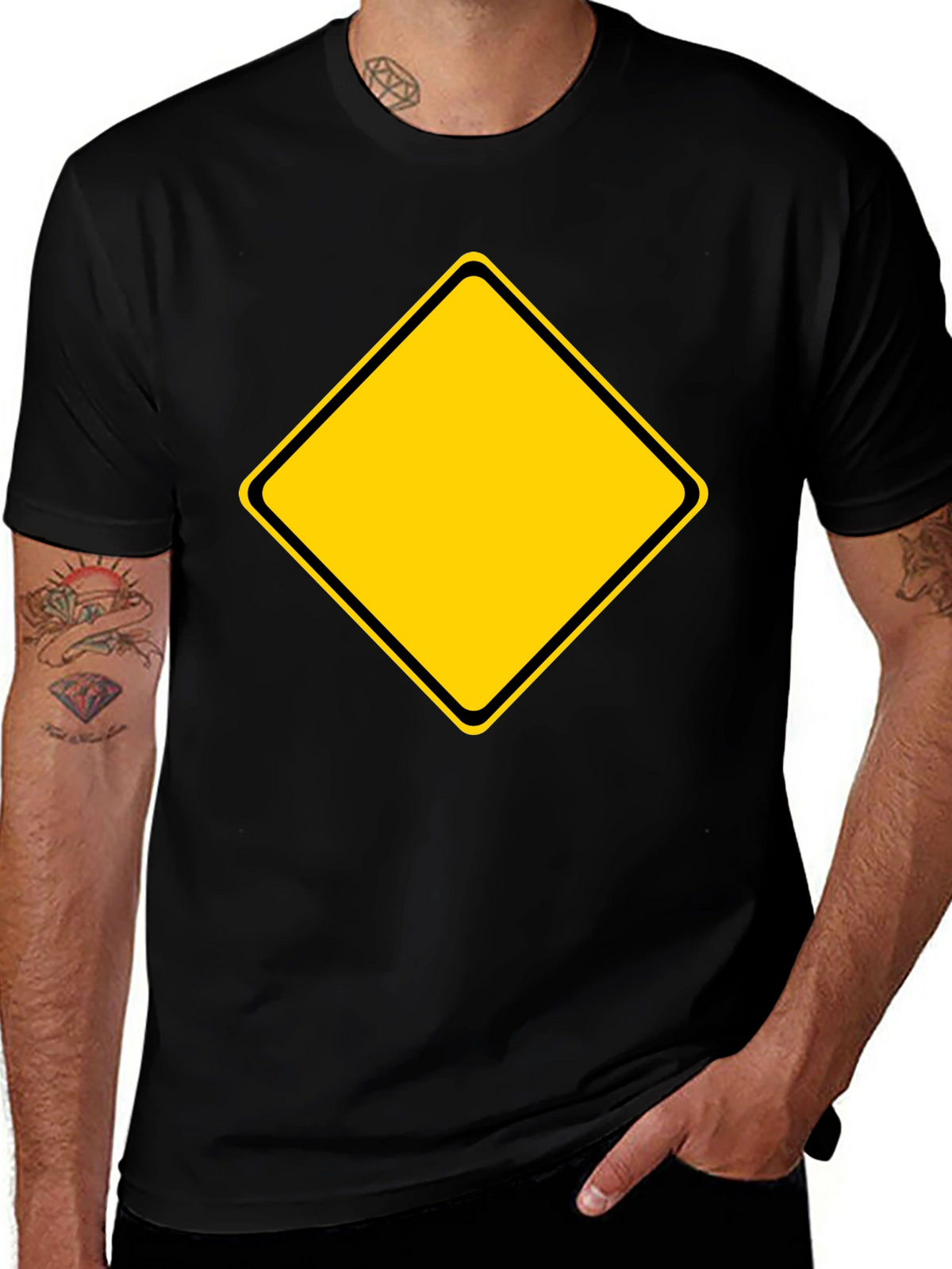 Black T-Shirt with Yellow Diamond Graphic