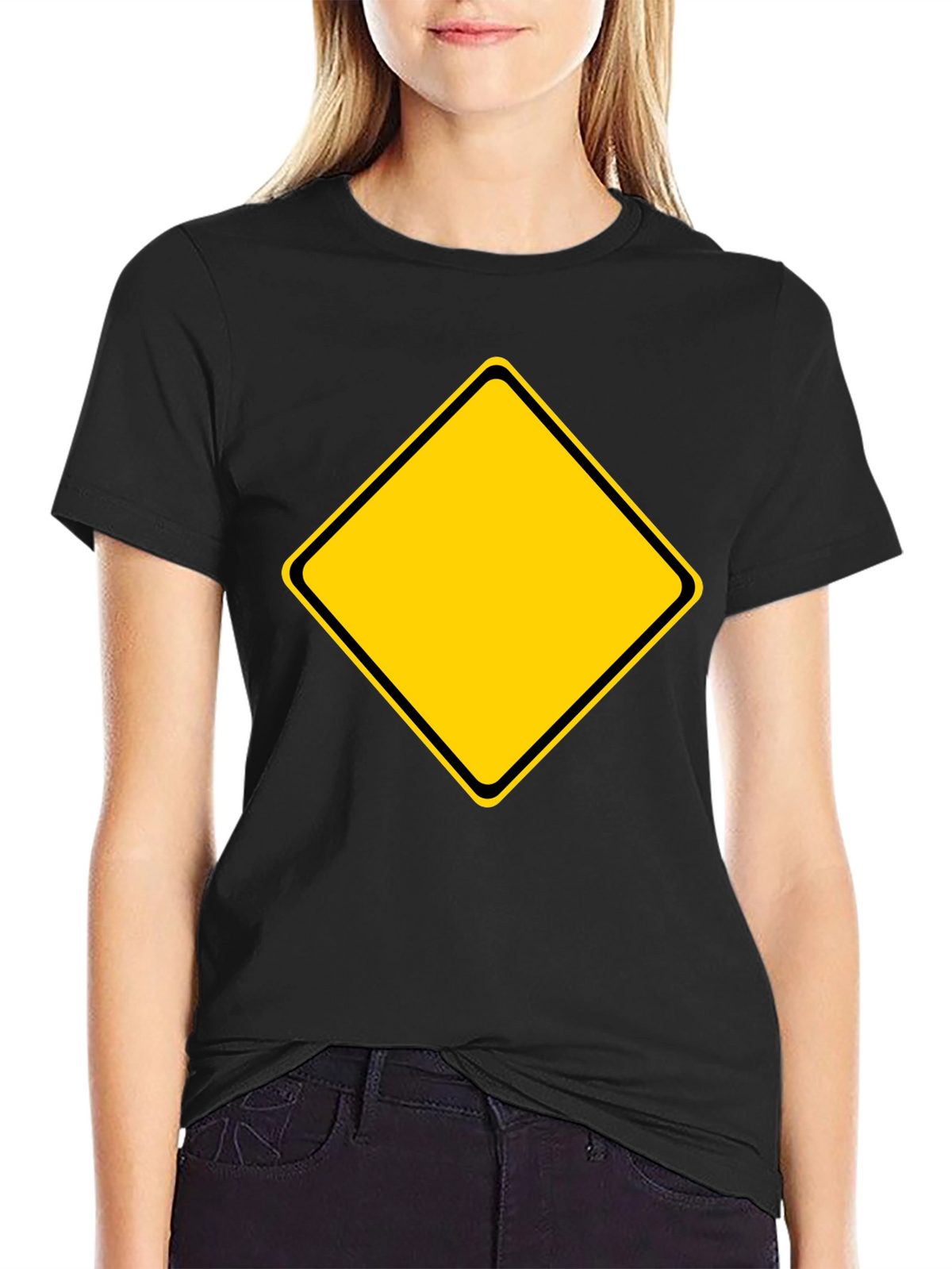Black T-Shirt with Yellow Diamond Graphic