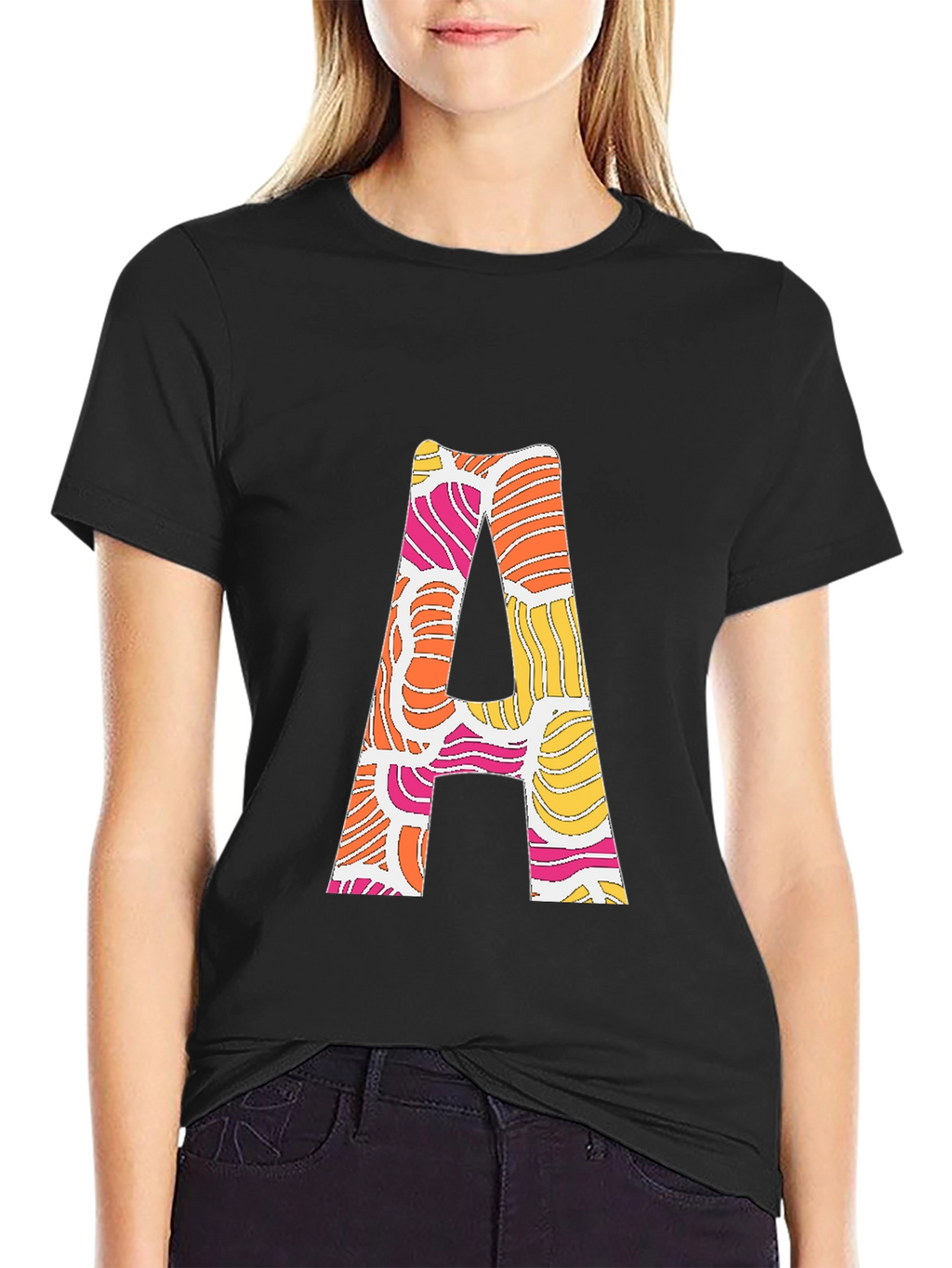 Retro Initial A Graphic Tee - Black