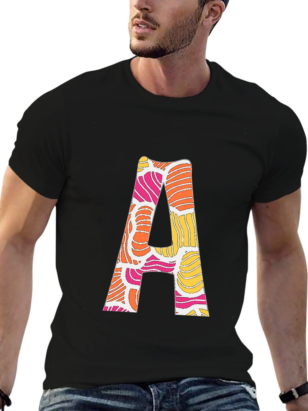 Retro Initial A Graphic Tee - Black