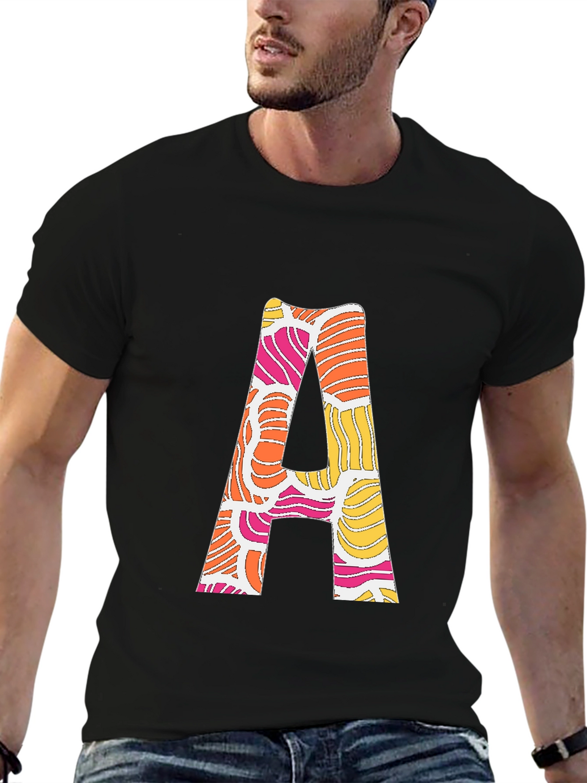 Retro Initial A Graphic Tee - Black
