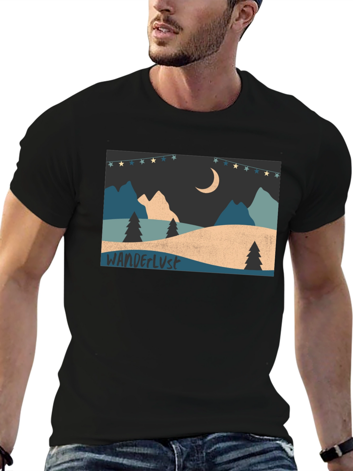 Wanderlust Mountain Scene Graphic Tee - Black