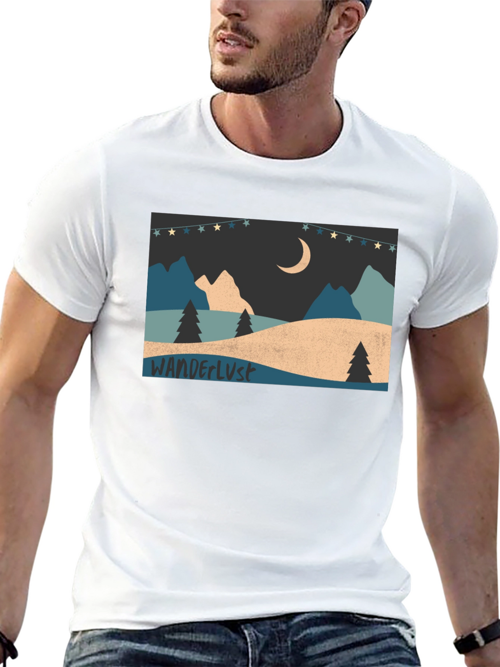 Wanderlust Mountain Scene Graphic Tee - Black
