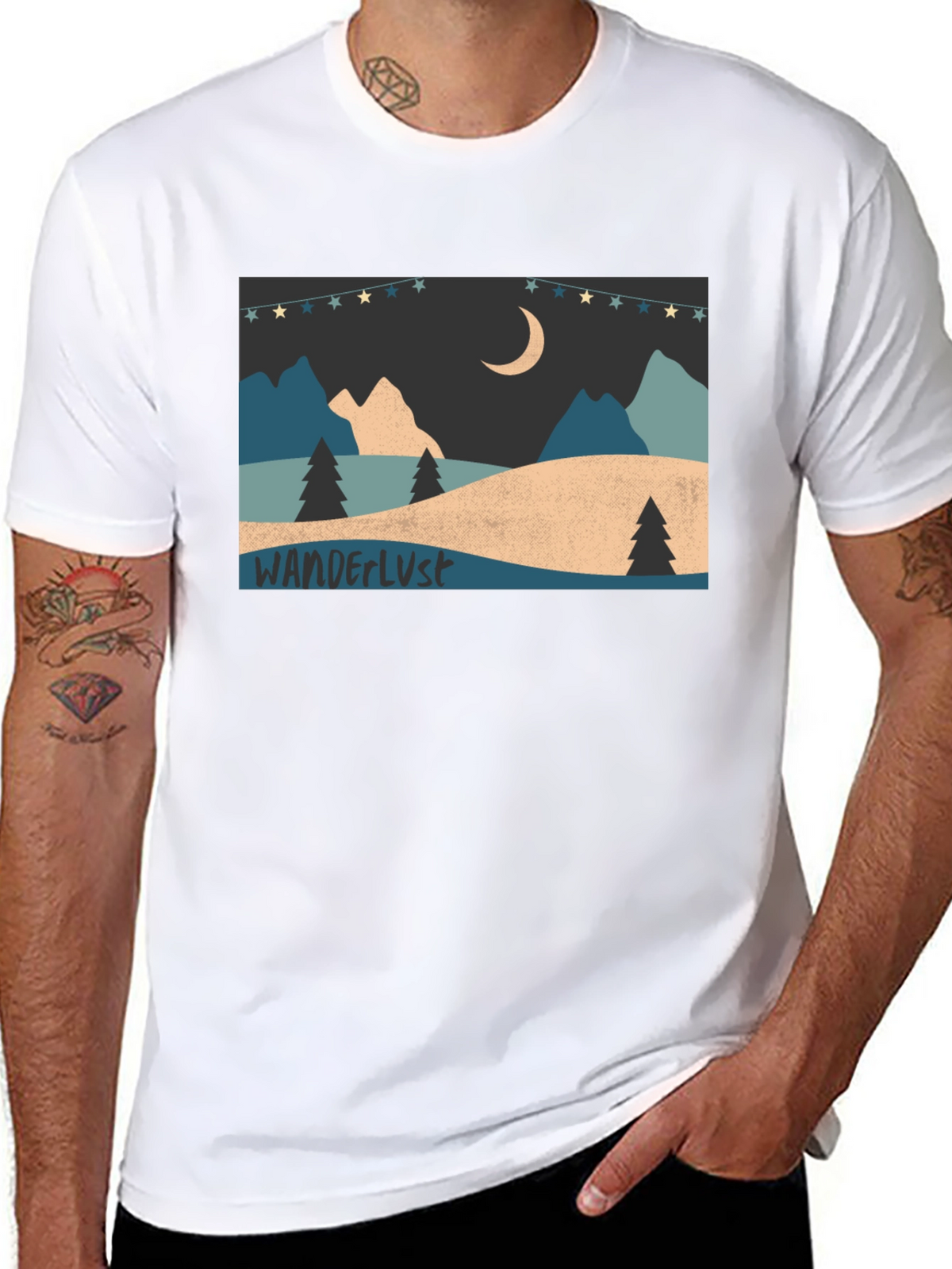 Wanderlust Mountain Scene Graphic Tee - Black