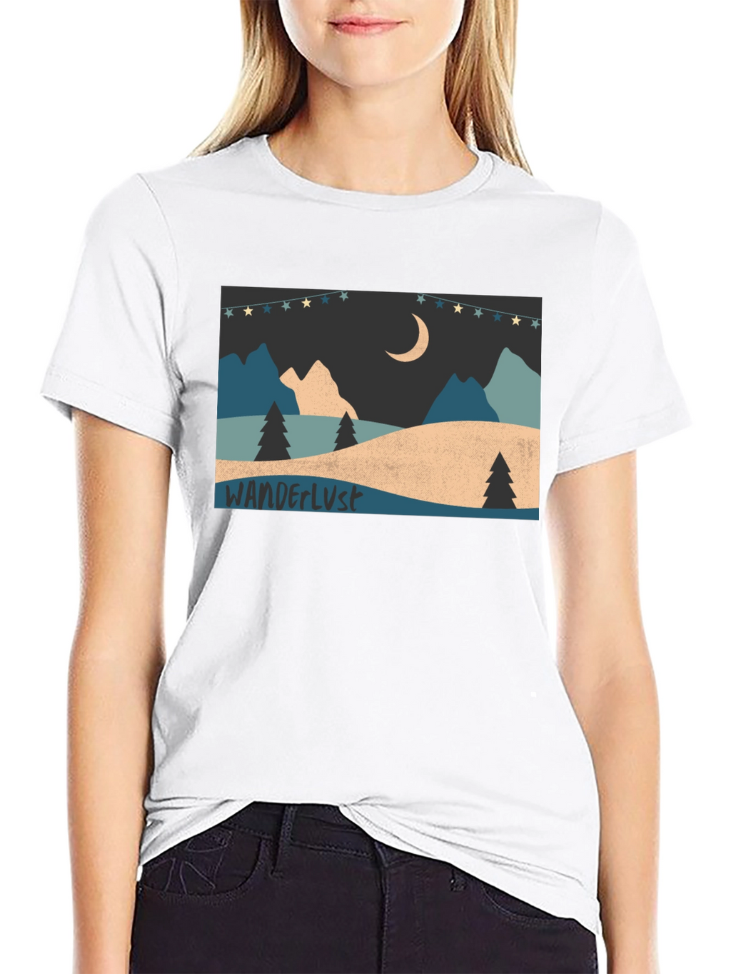 Wanderlust Mountain Scene Graphic Tee - Black