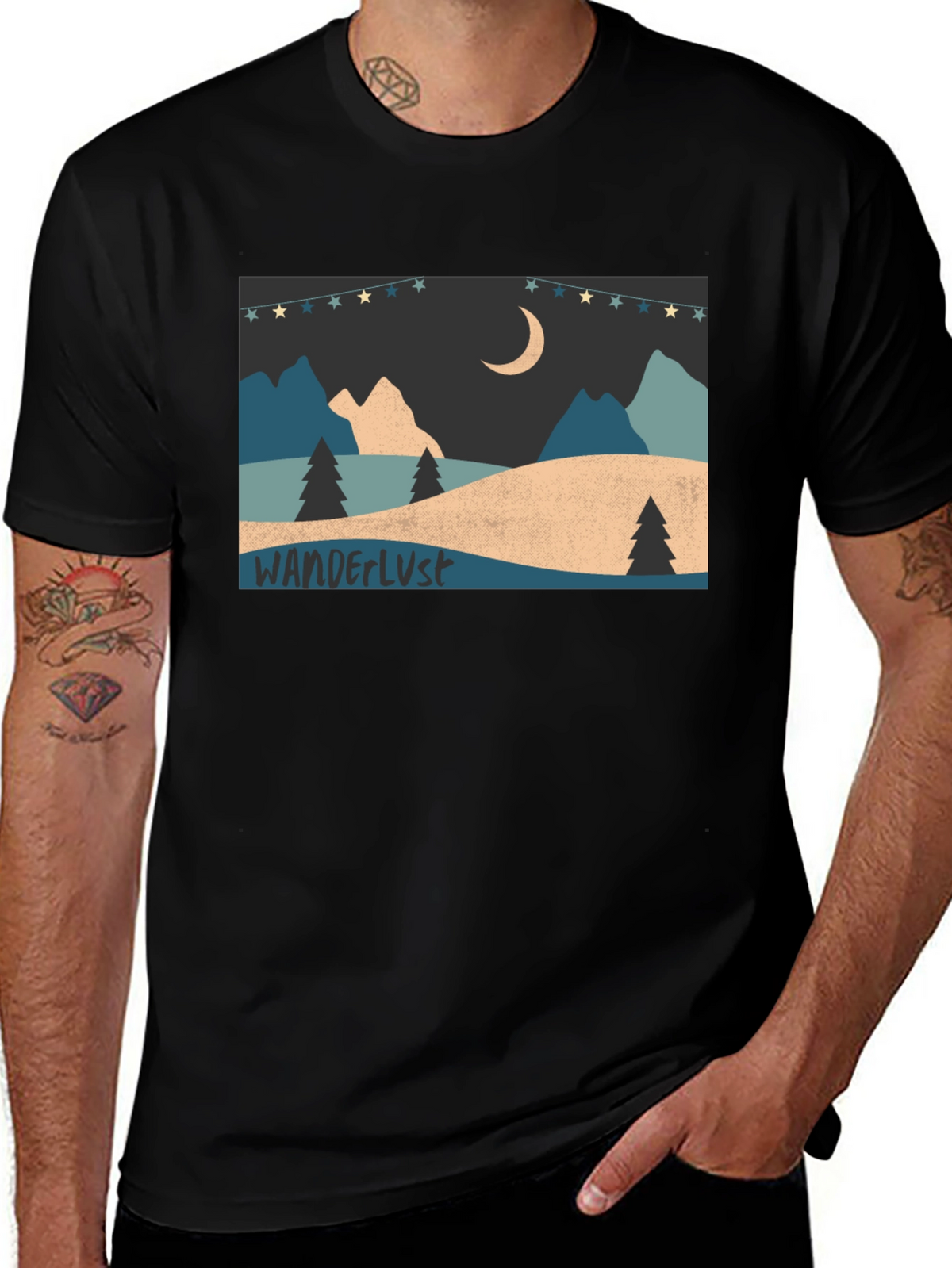Wanderlust Mountain Scene Graphic Tee - Black