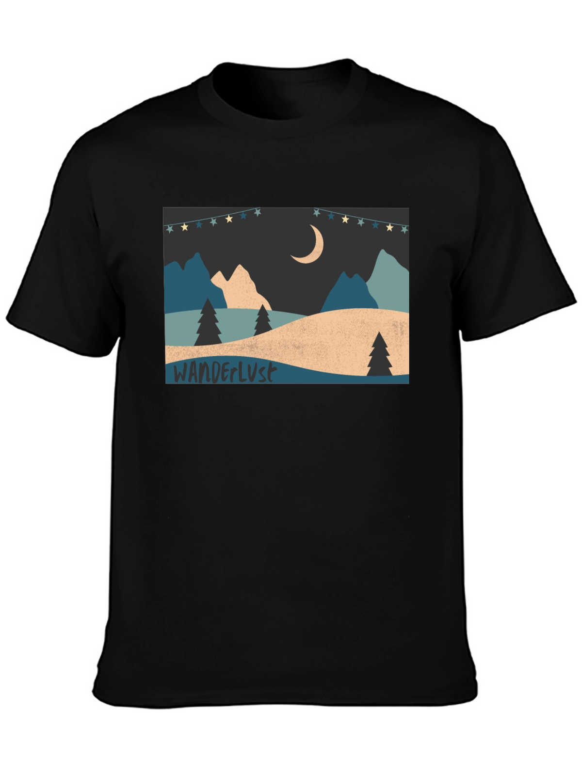 Wanderlust Mountain Scene Graphic Tee - Black