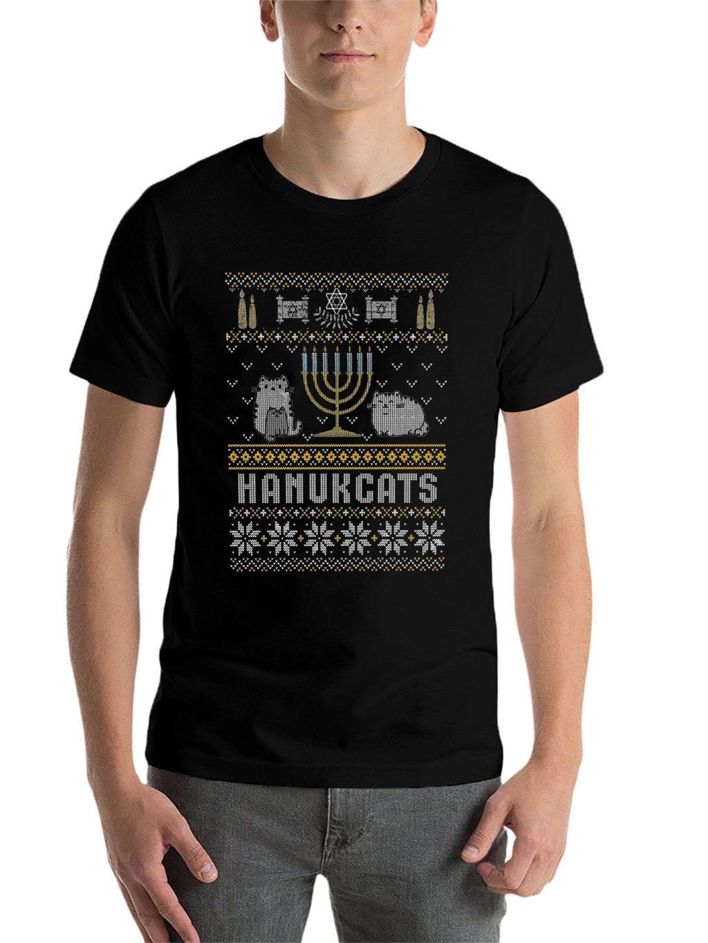 Hanukcats Funny Hanukkah Sweater Design T-Shirt