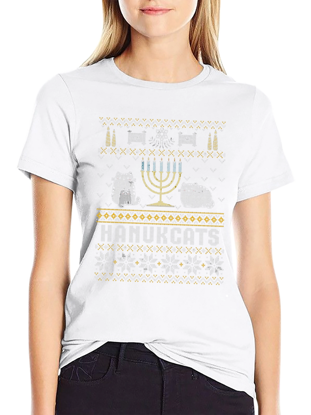 Hanukcats Funny Hanukkah Sweater Design T-Shirt