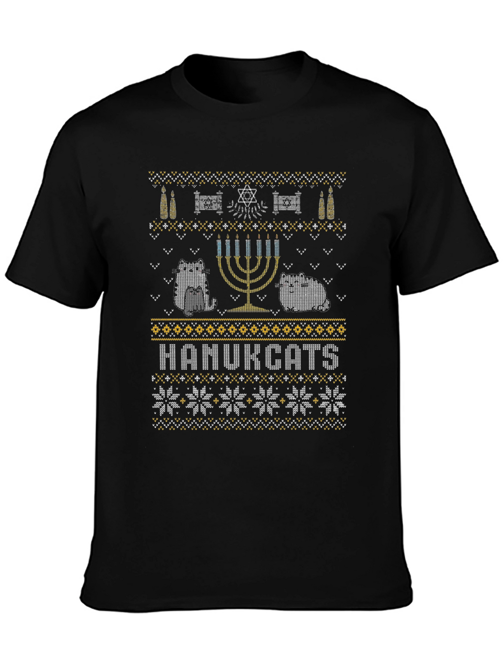 Hanukcats Funny Hanukkah Sweater Design T-Shirt