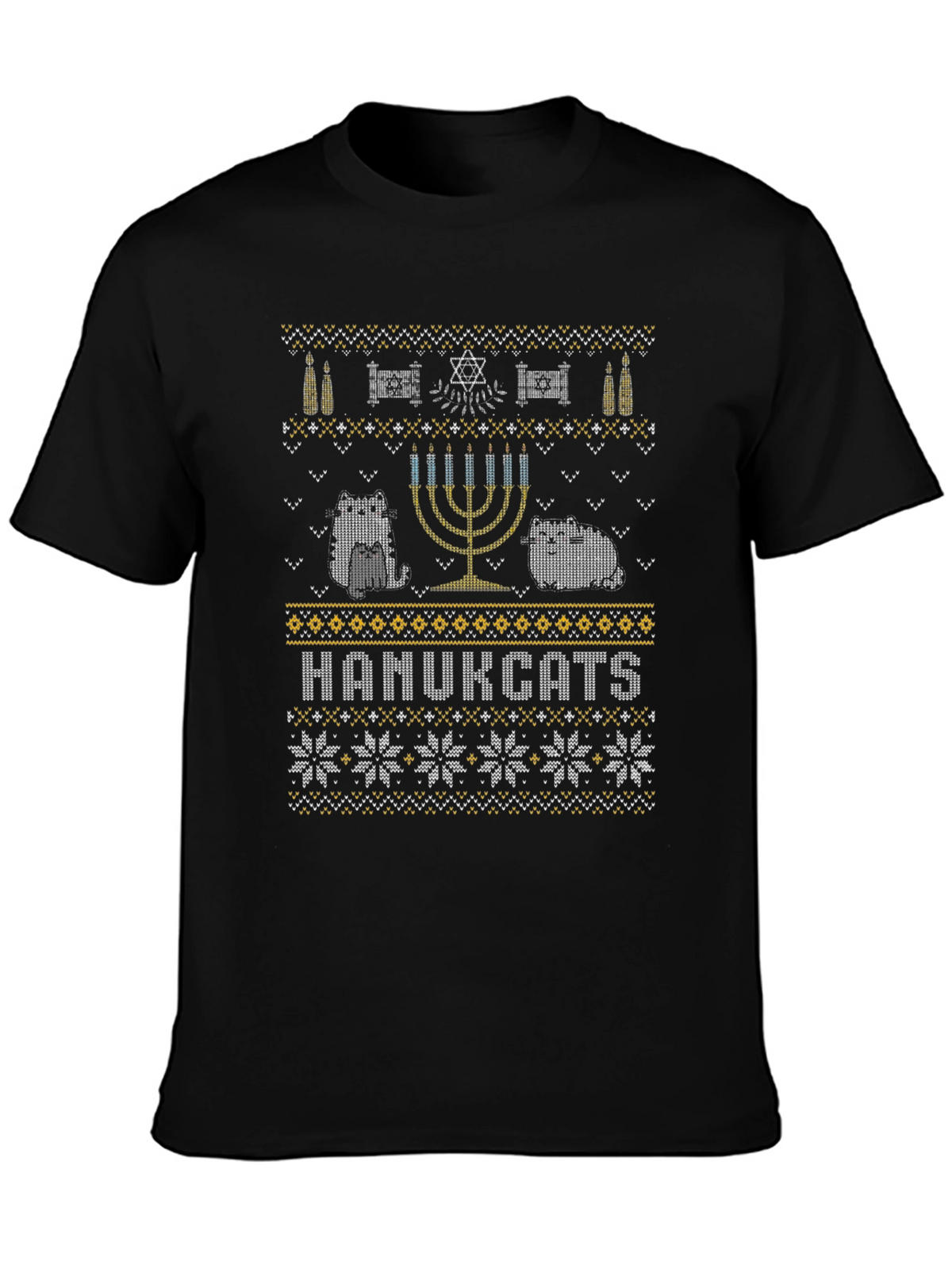 Hanukcats Funny Hanukkah Sweater Design T-Shirt