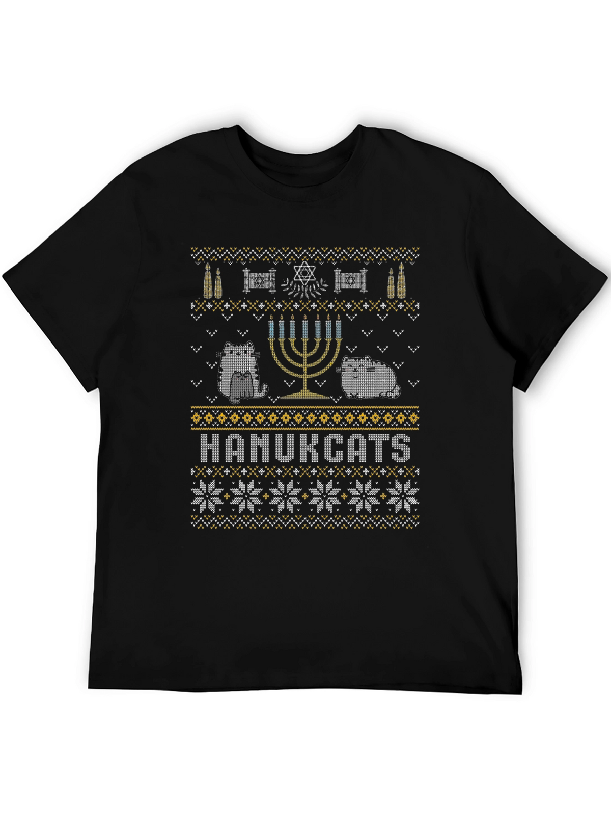 Hanukcats Funny Hanukkah Sweater Design T-Shirt