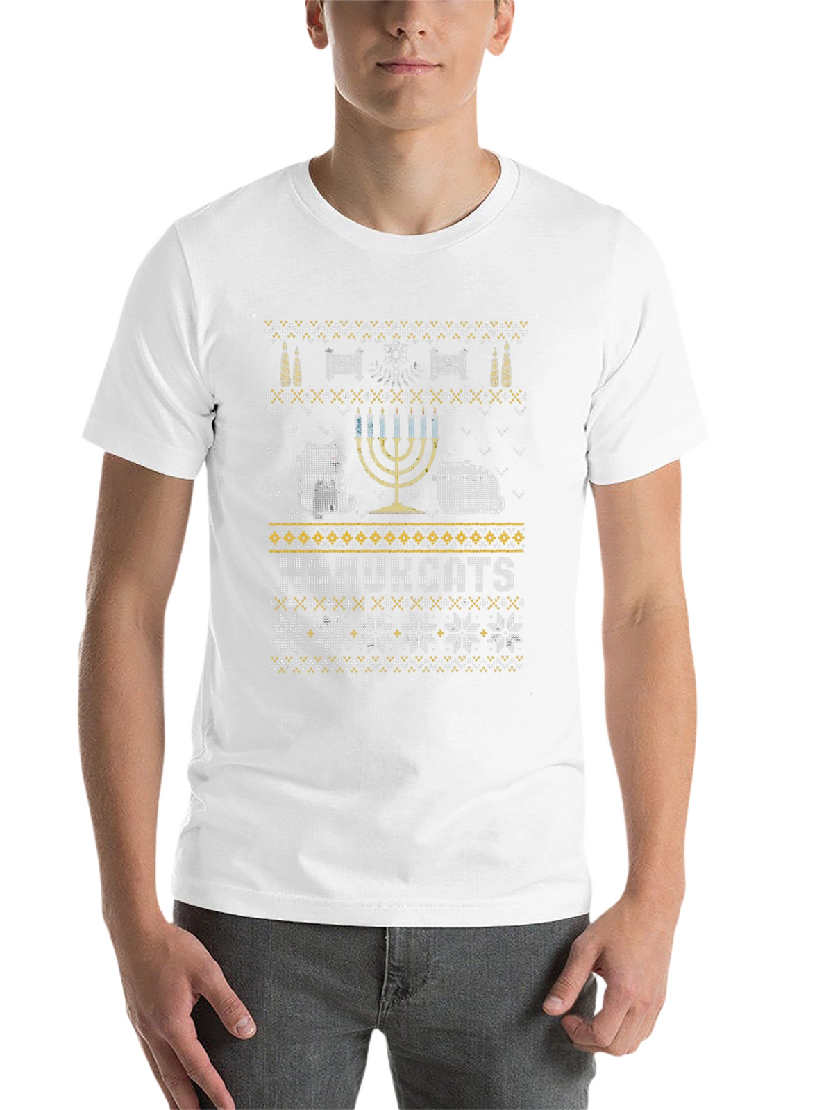 Hanukcats Funny Hanukkah Sweater Design T-Shirt