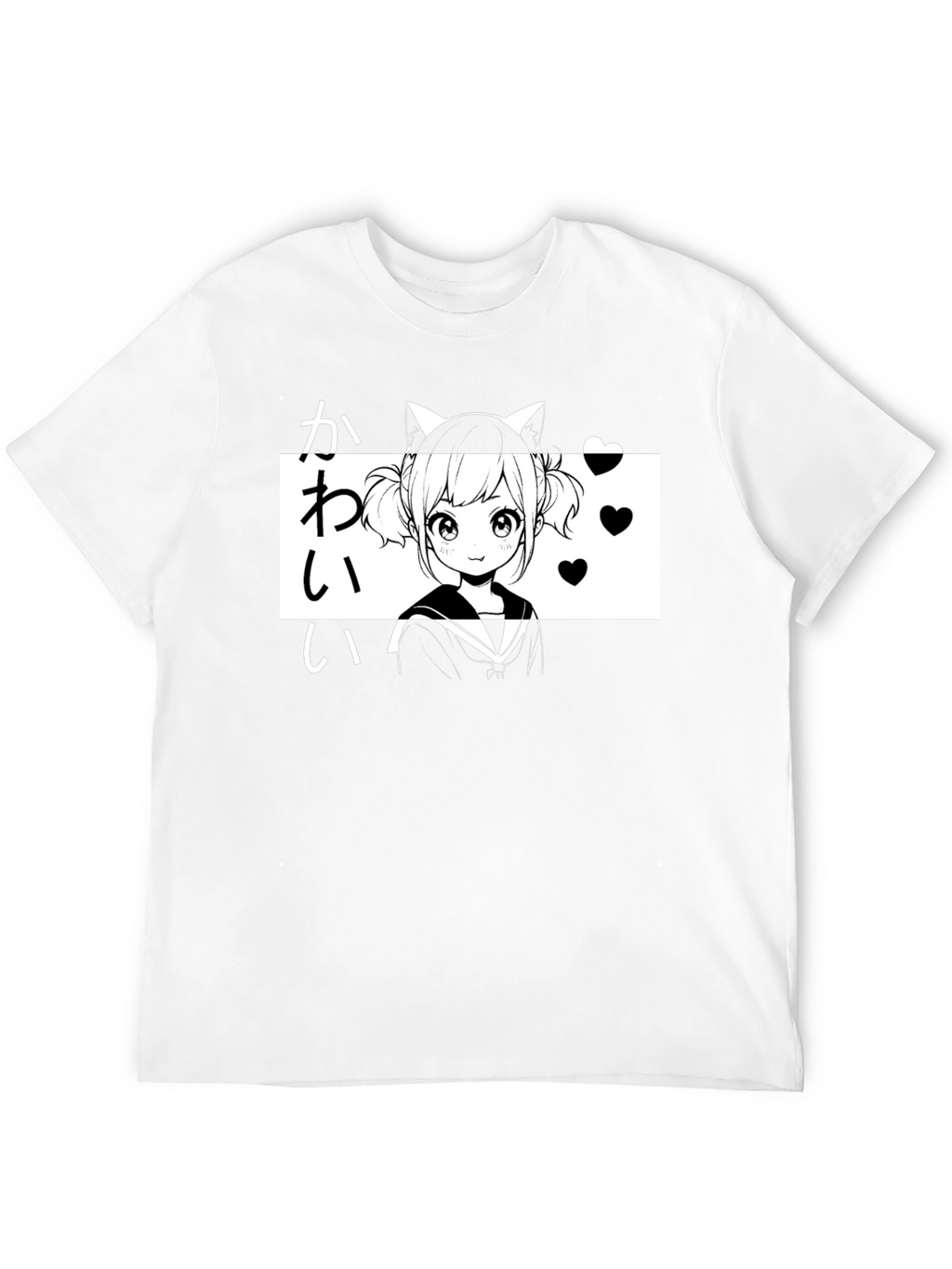 Kawaii Anime Girl T-Shirt Black Graphic Tee
