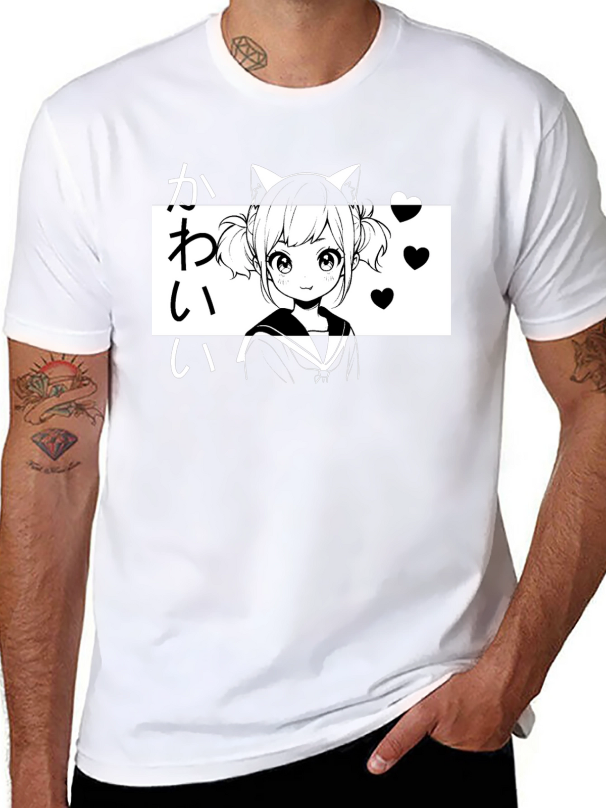 Kawaii Anime Girl T-Shirt Black Graphic Tee