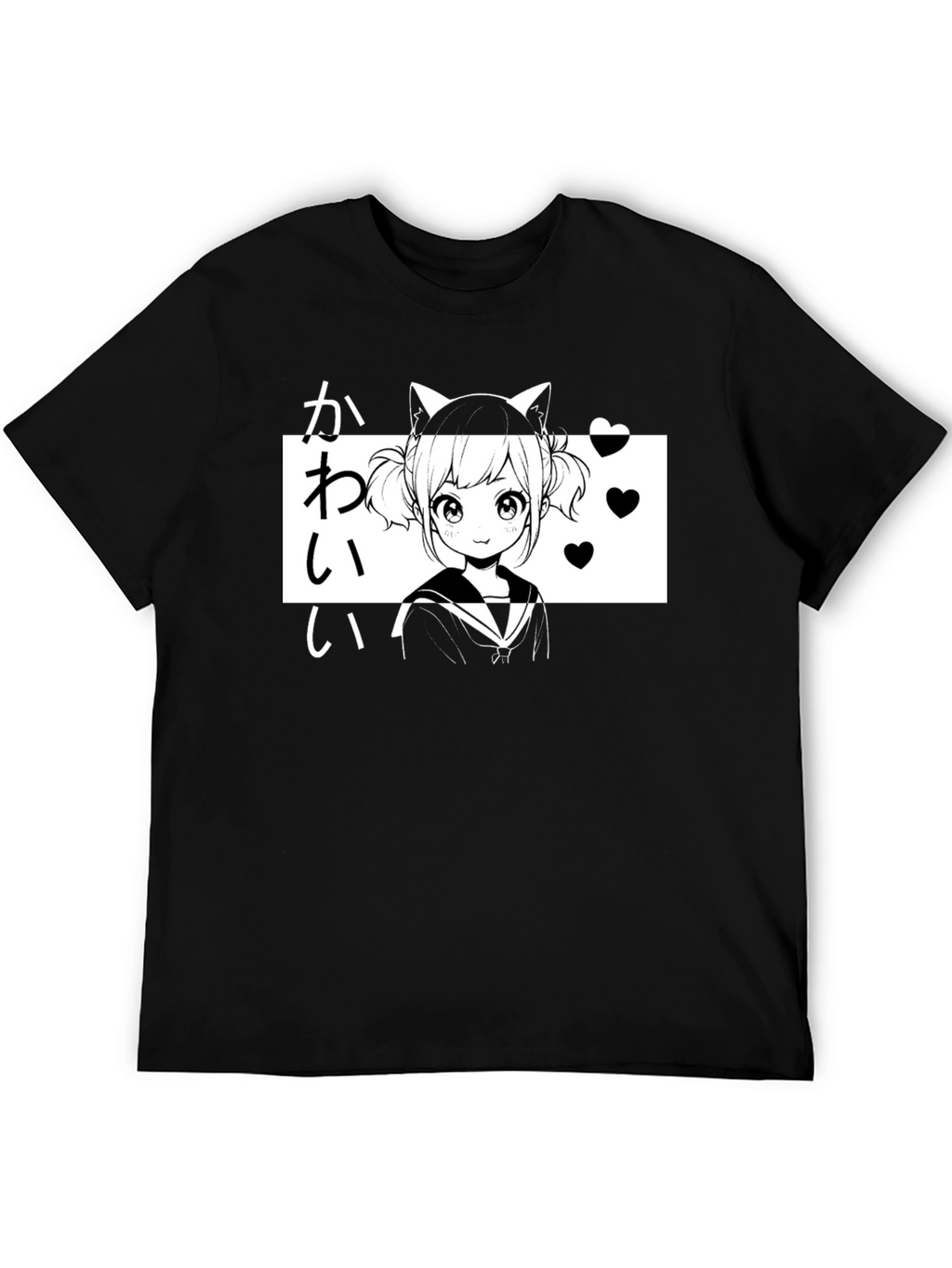 Kawaii Anime Girl T-Shirt Black Graphic Tee