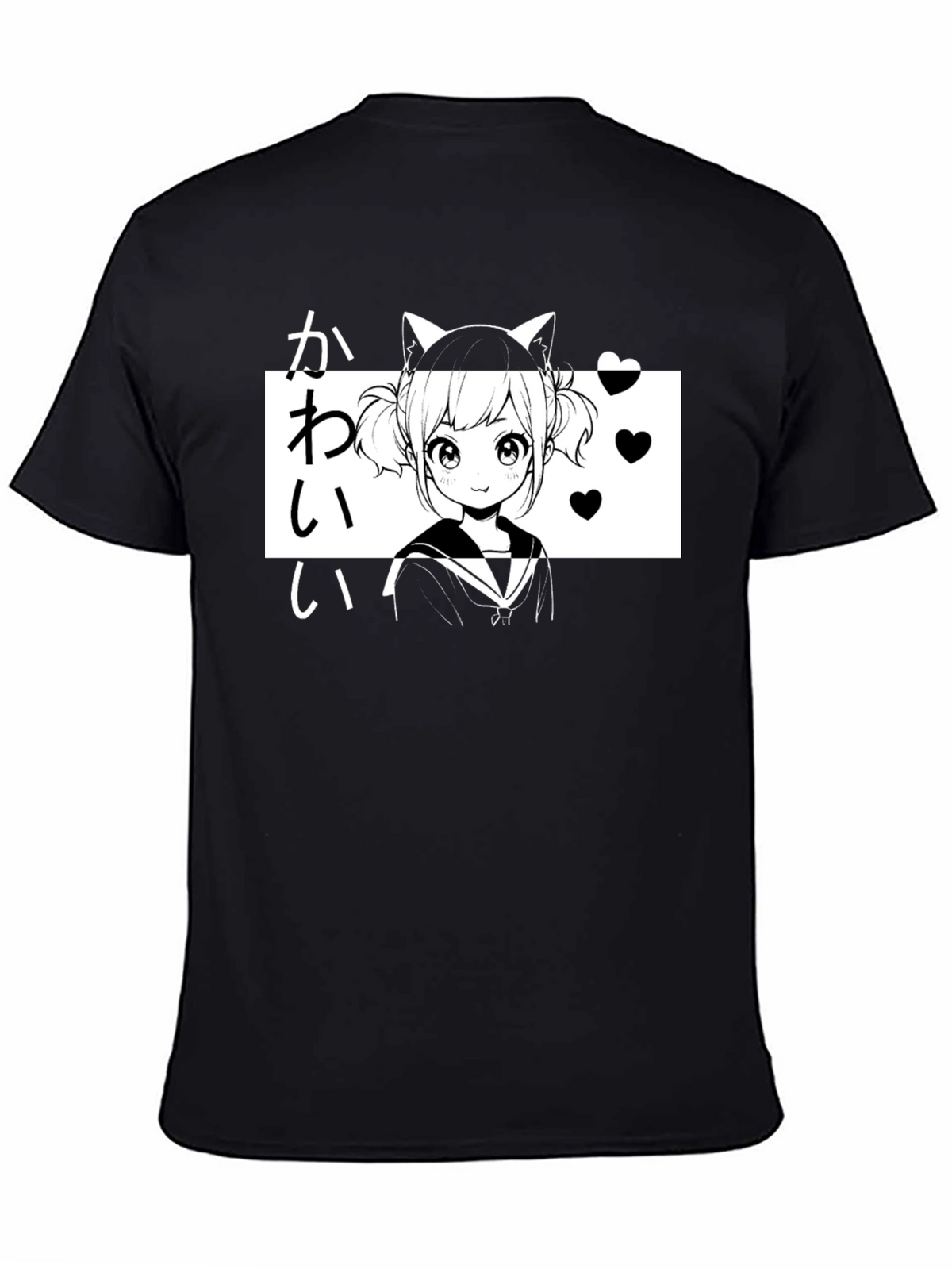 Kawaii Anime Girl T-Shirt Black Graphic Tee