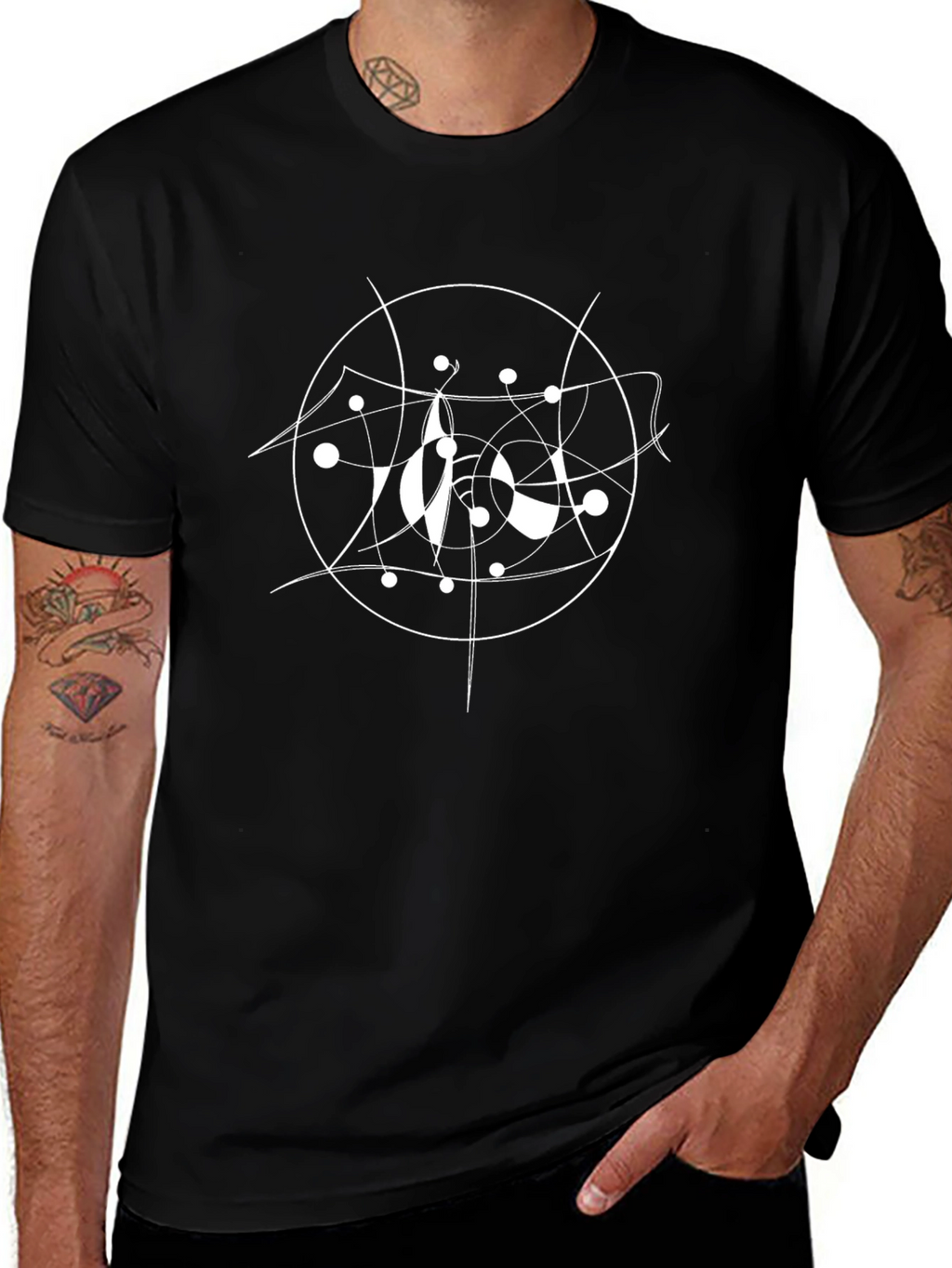 Abstract Circle Graphic Tee - Modern Black T-Shirt
