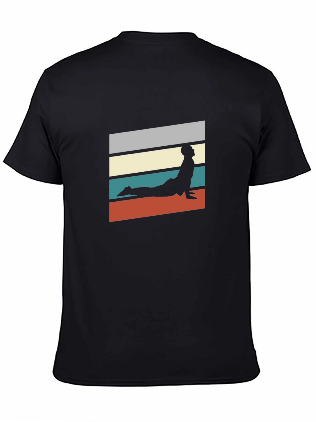 Retro Yoga Pose Graphic Tee - Black Cotton T-Shirt