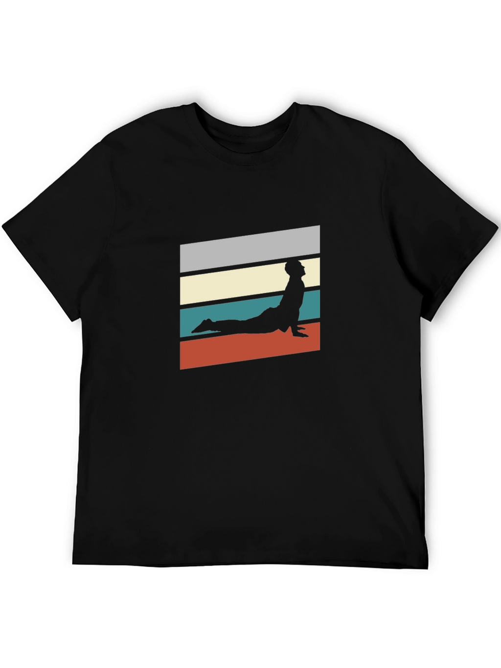 Retro Yoga Pose Graphic Tee - Black Cotton T-Shirt