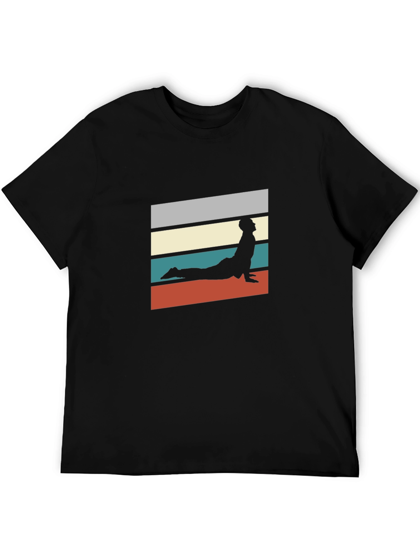 Retro Yoga Pose Graphic Tee - Black Cotton T-Shirt