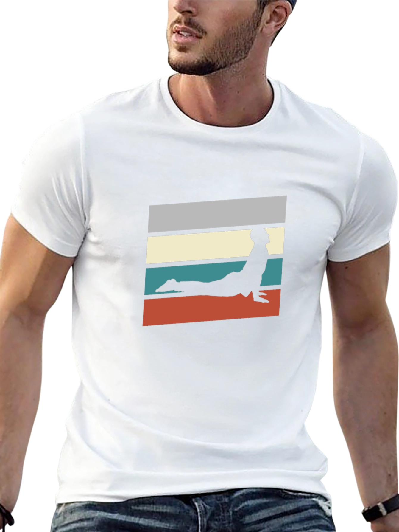 Retro Yoga Pose Graphic Tee - Black Cotton T-Shirt