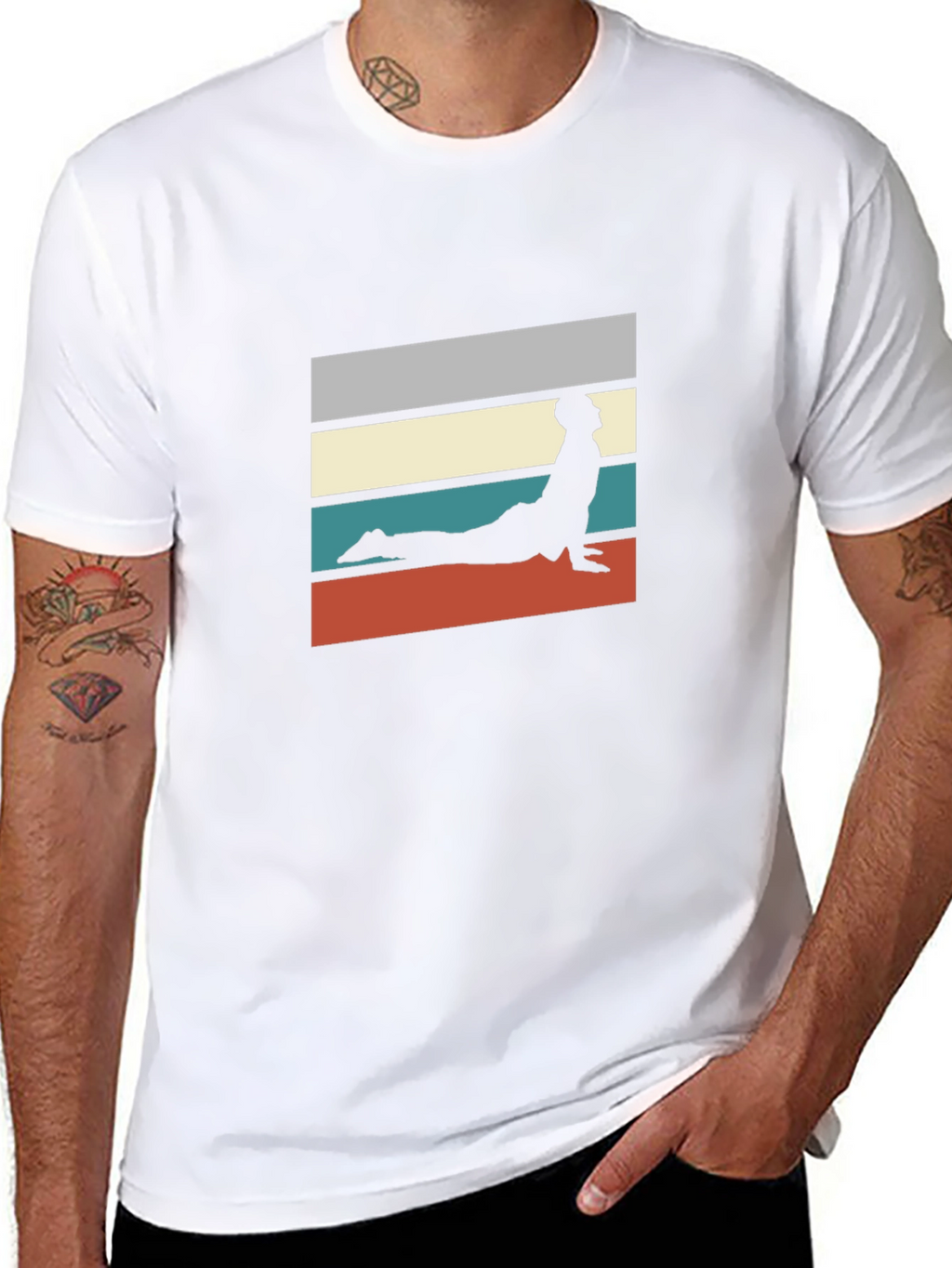 Retro Yoga Pose Graphic Tee - Black Cotton T-Shirt