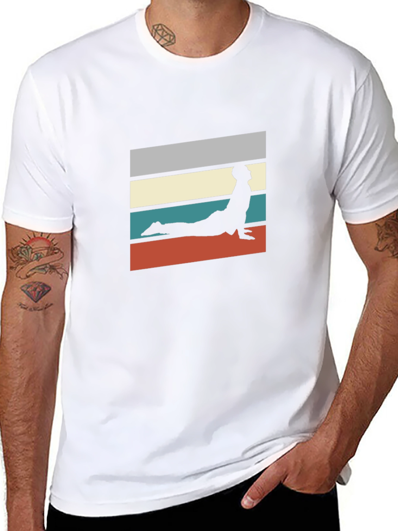Retro Yoga Pose Graphic Tee - Black Cotton T-Shirt