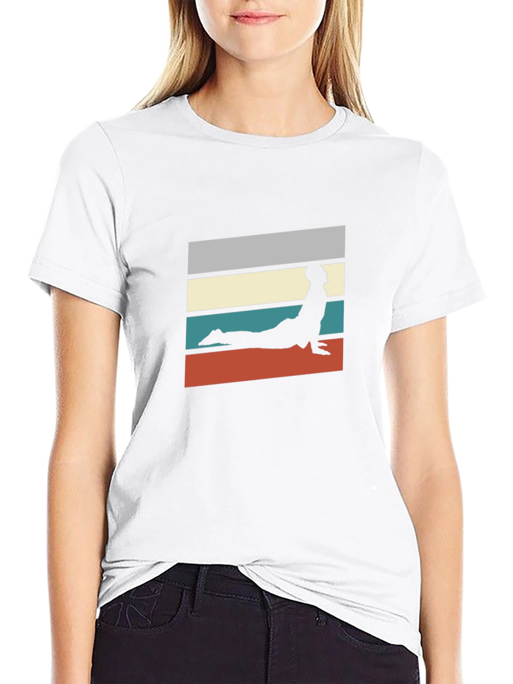 Retro Yoga Pose Graphic Tee - Black Cotton T-Shirt