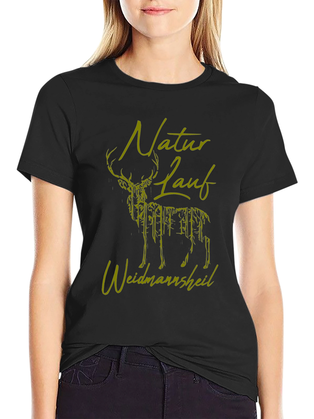Nature Run Deer Graphic Tee - Black