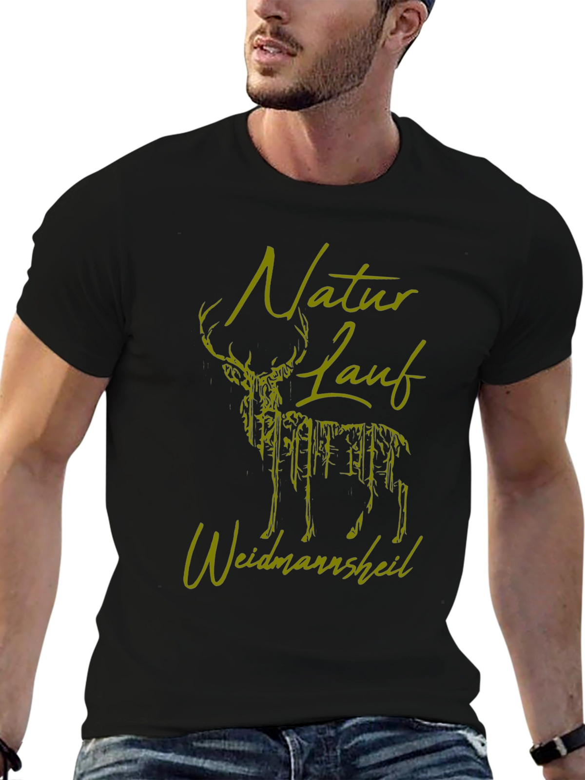 Nature Run Deer Graphic Tee - Black