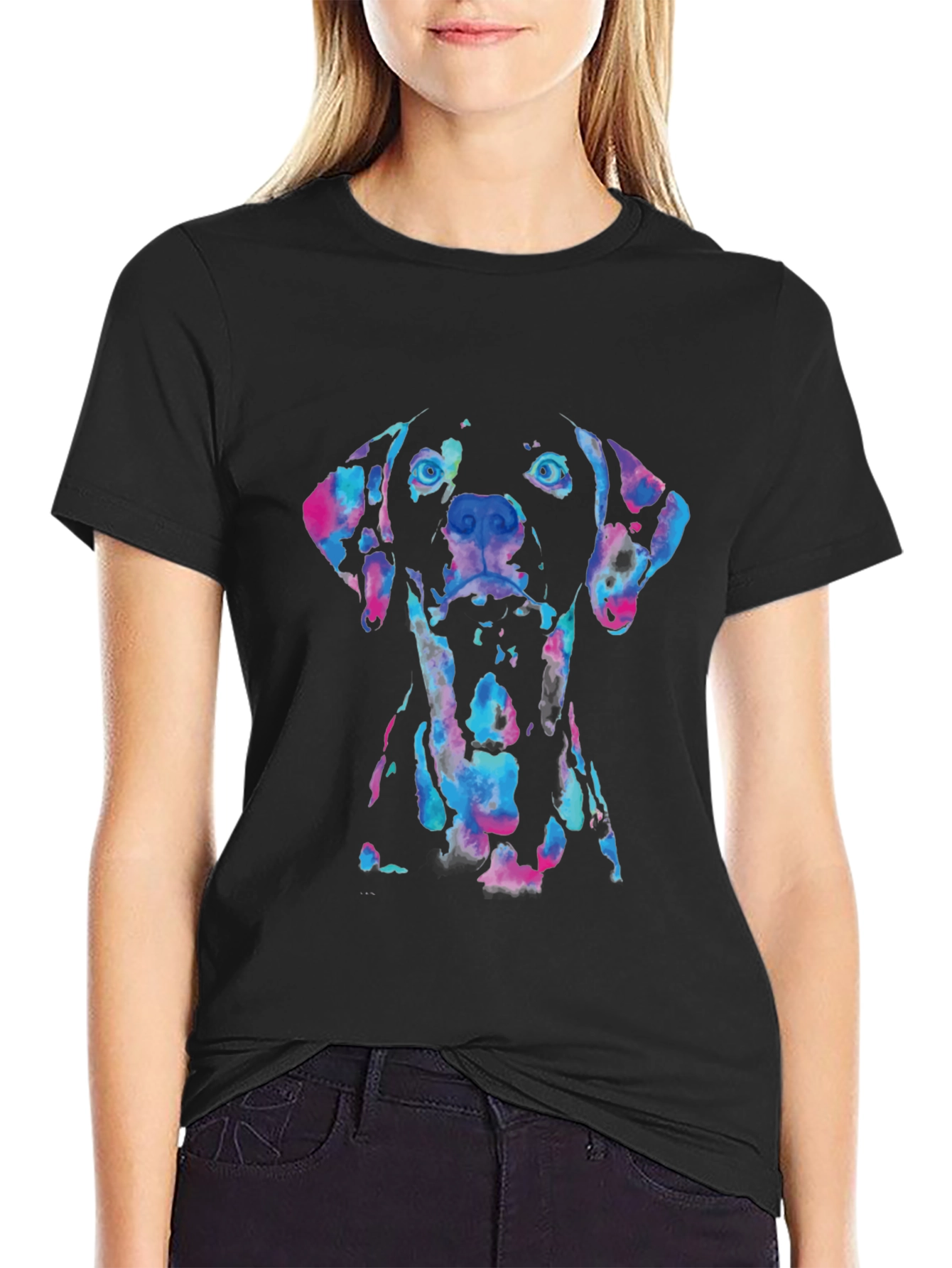 Dog Watercolor Graphic Tee - Black