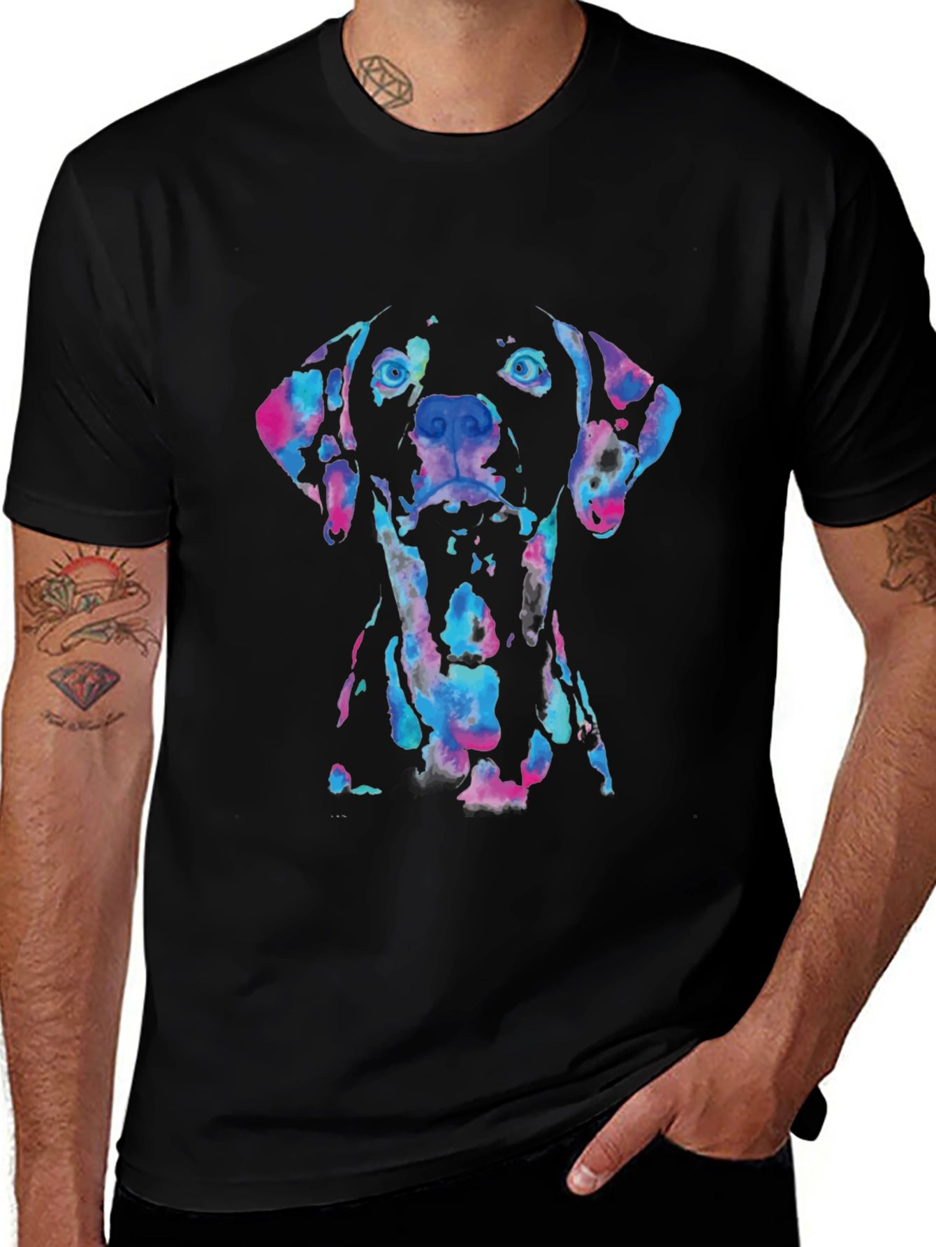 Dog Watercolor Graphic Tee - Black
