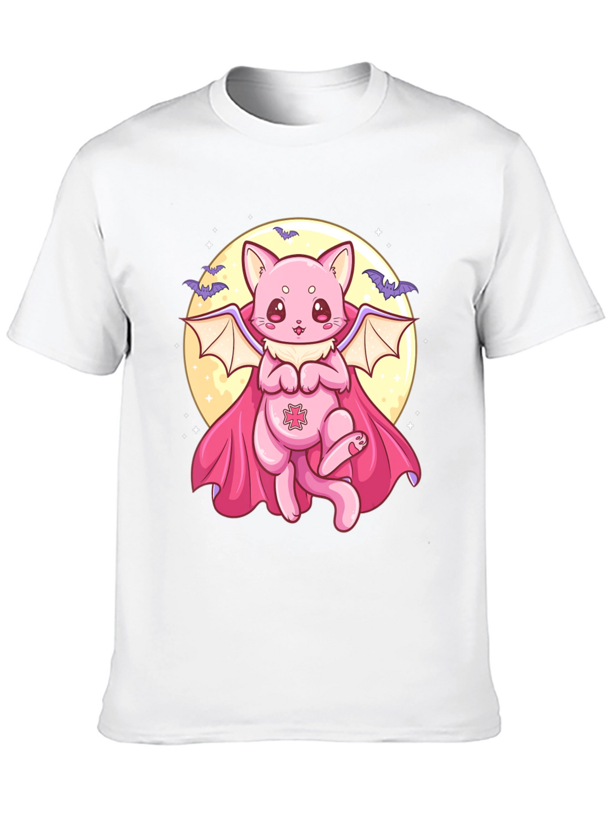 Cute Vampire Cat Graphic Black T-Shirt