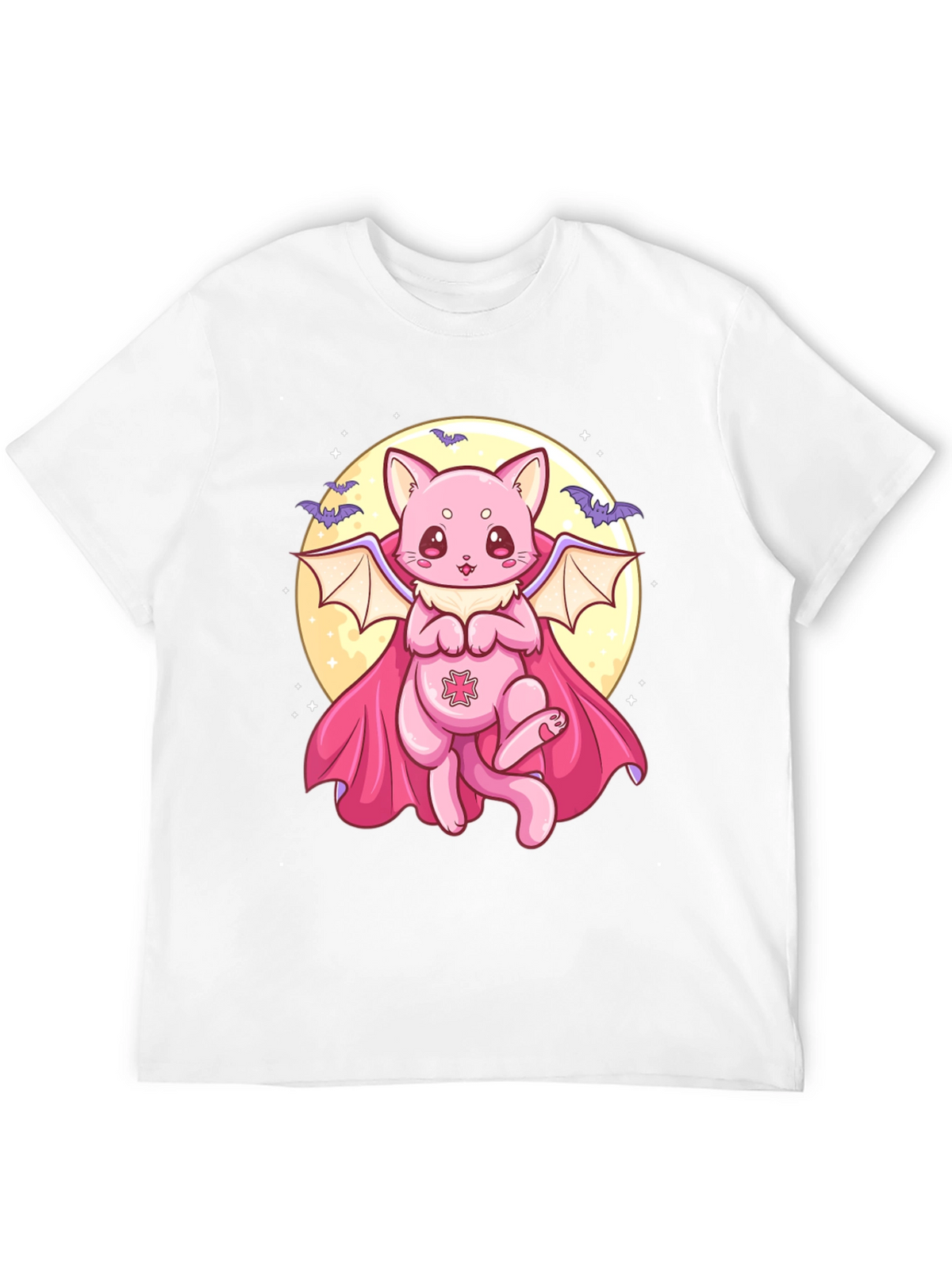 Cute Vampire Cat Graphic Black T-Shirt