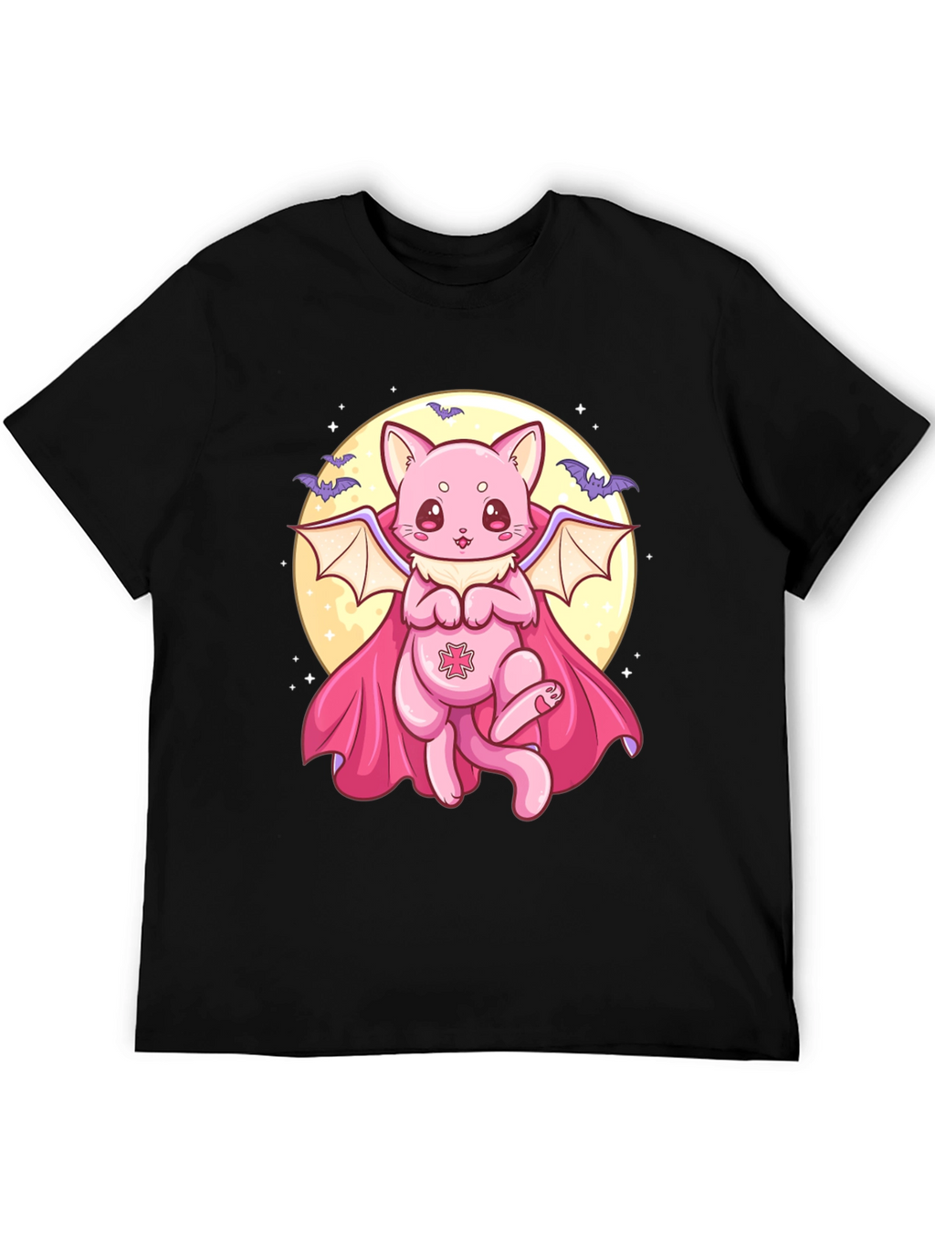 Cute Vampire Cat Graphic Black T-Shirt