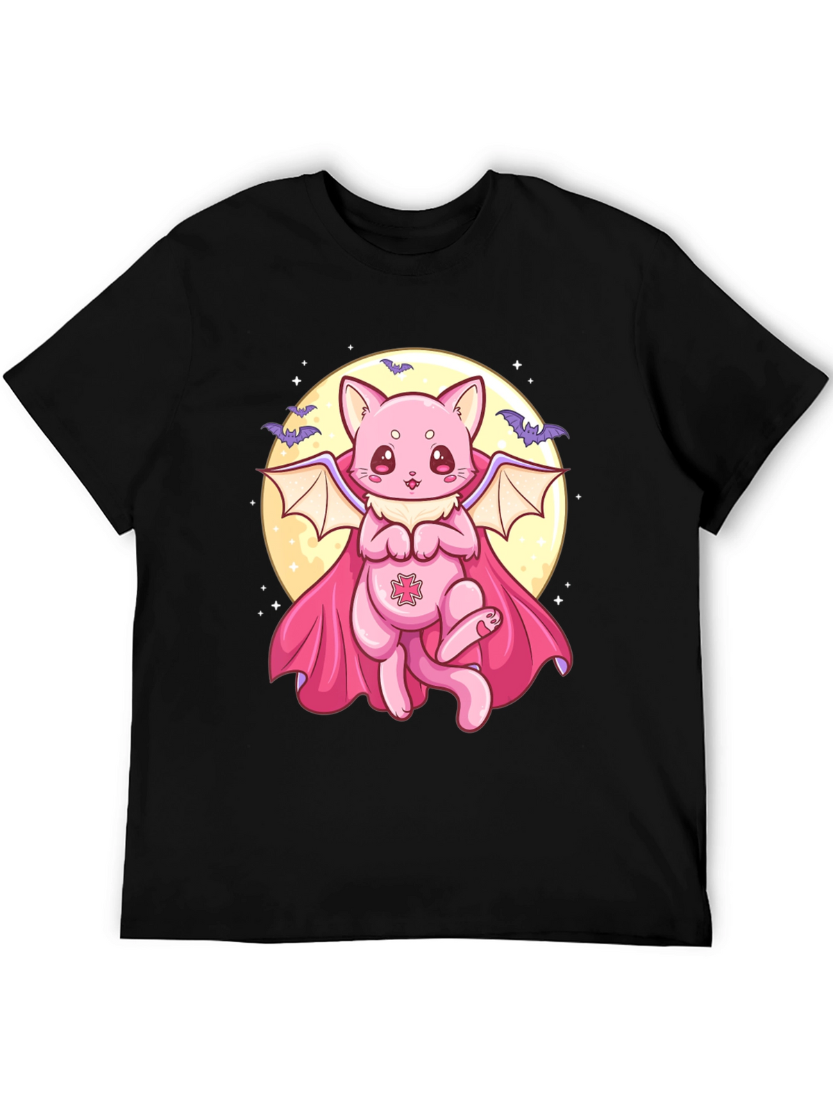 Cute Vampire Cat Graphic Black T-Shirt