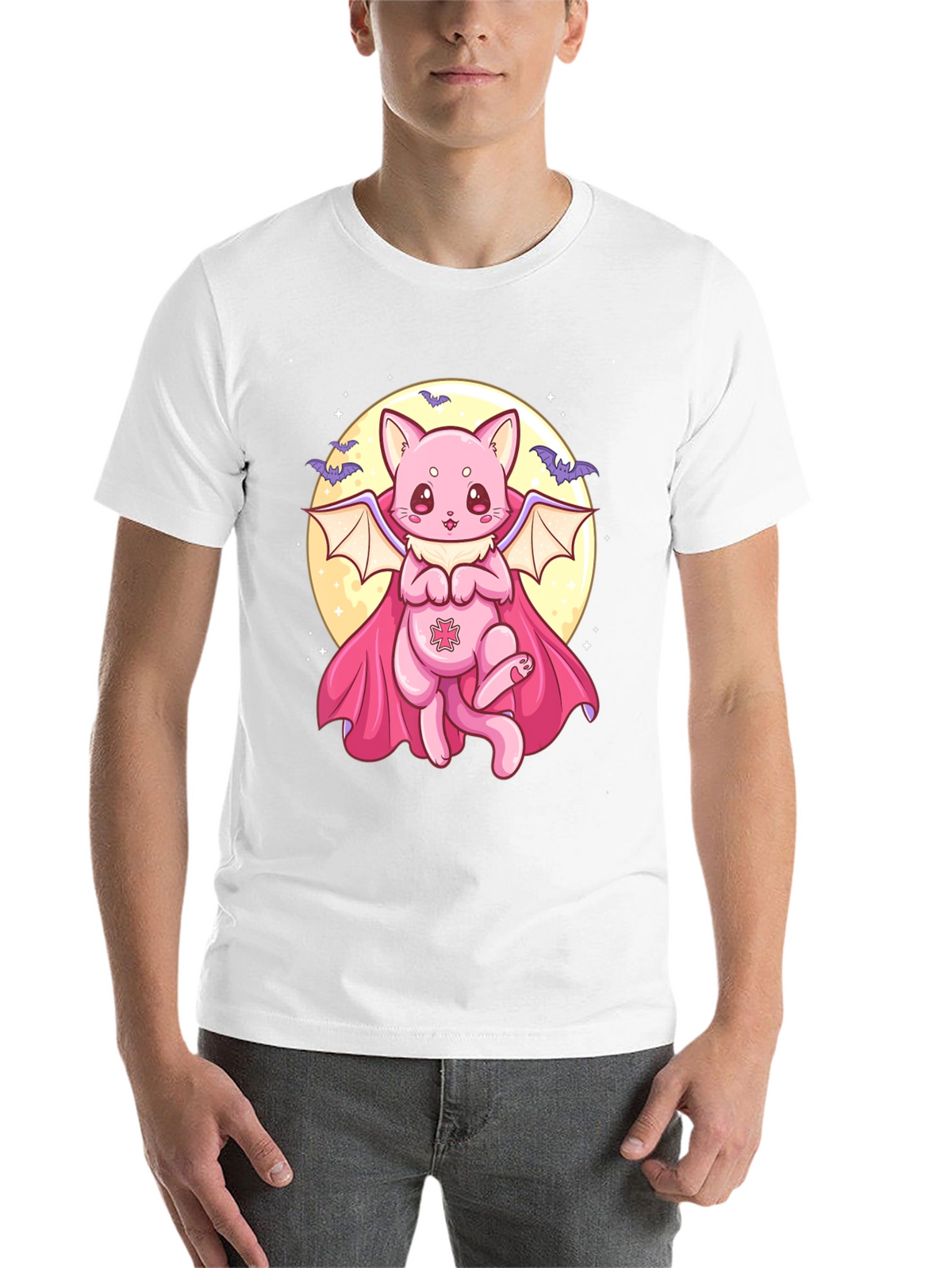 Cute Vampire Cat Graphic Black T-Shirt