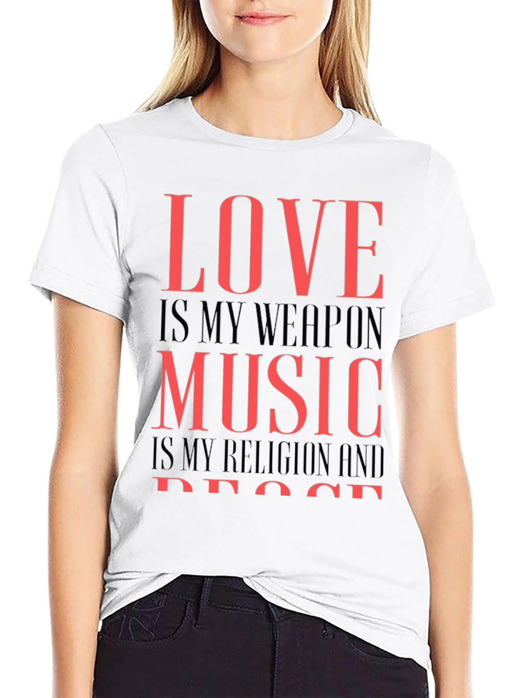 Love Music Peace Graphic Tee - Black Cotton T-Shirt
