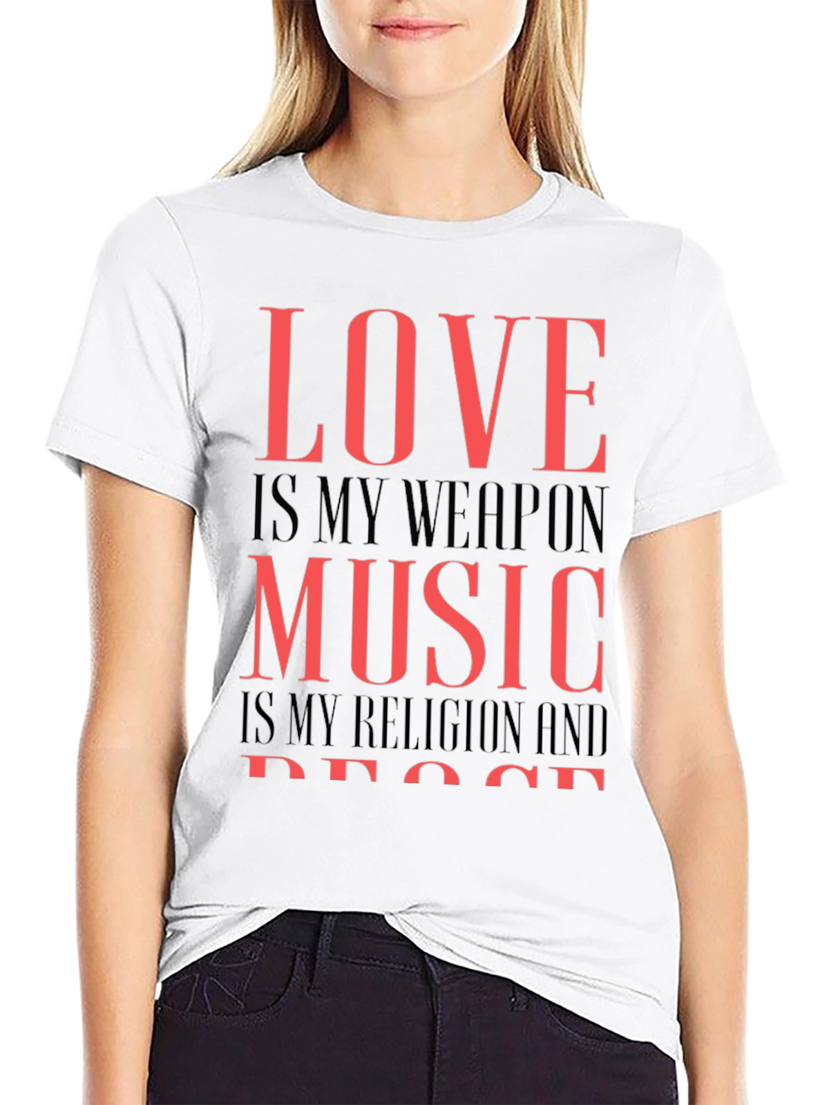Love Music Peace Graphic Tee - Black Cotton T-Shirt