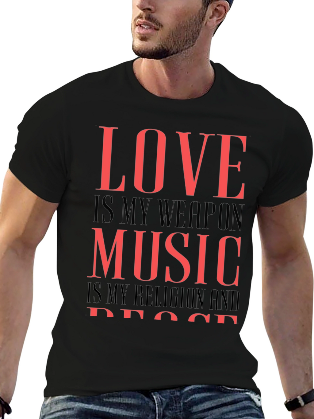 Love Music Peace Graphic Tee - Black Cotton T-Shirt