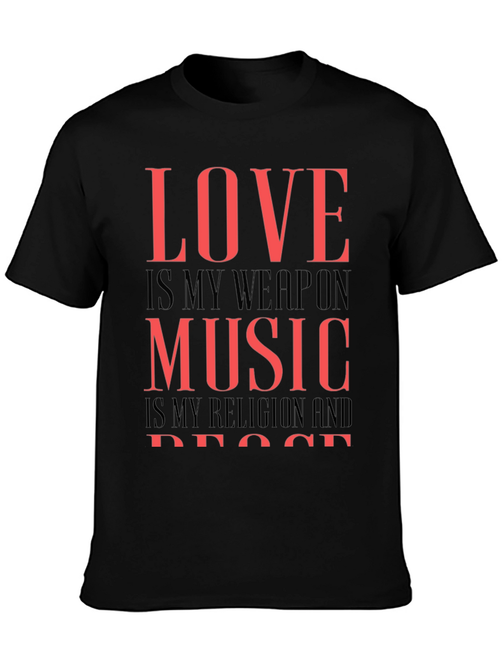 Love Music Peace Graphic Tee - Black Cotton T-Shirt