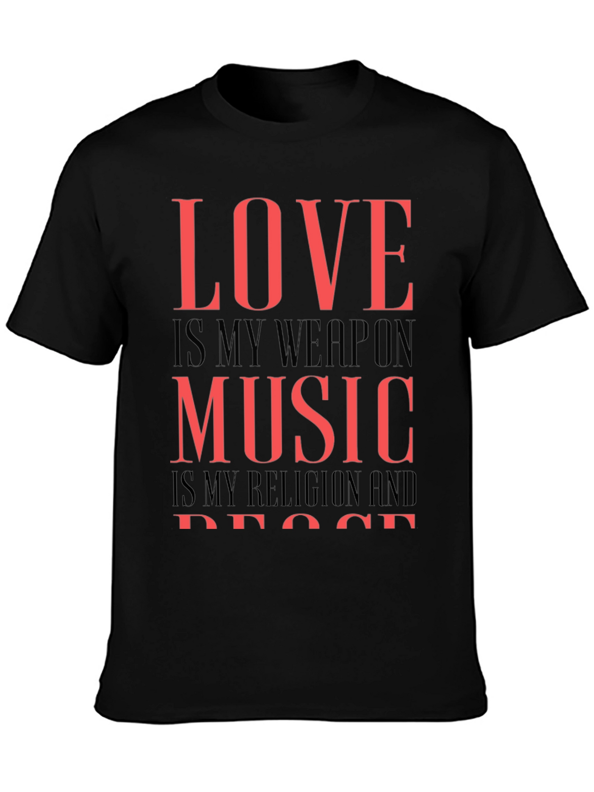 Love Music Peace Graphic Tee - Black Cotton T-Shirt