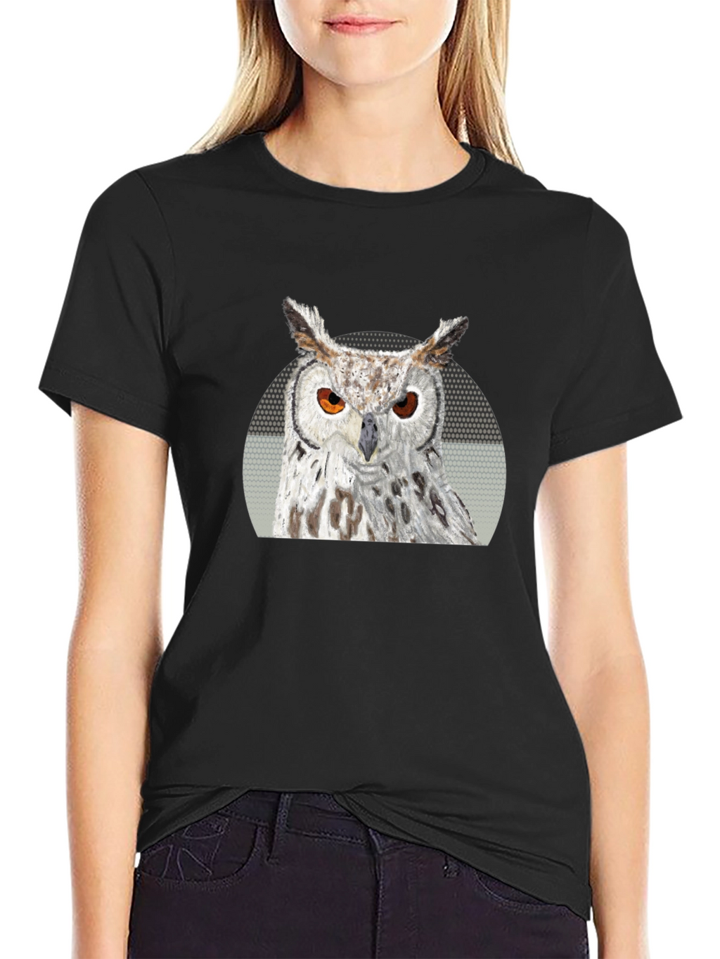Owl Graphic Print T-Shirt - Black
