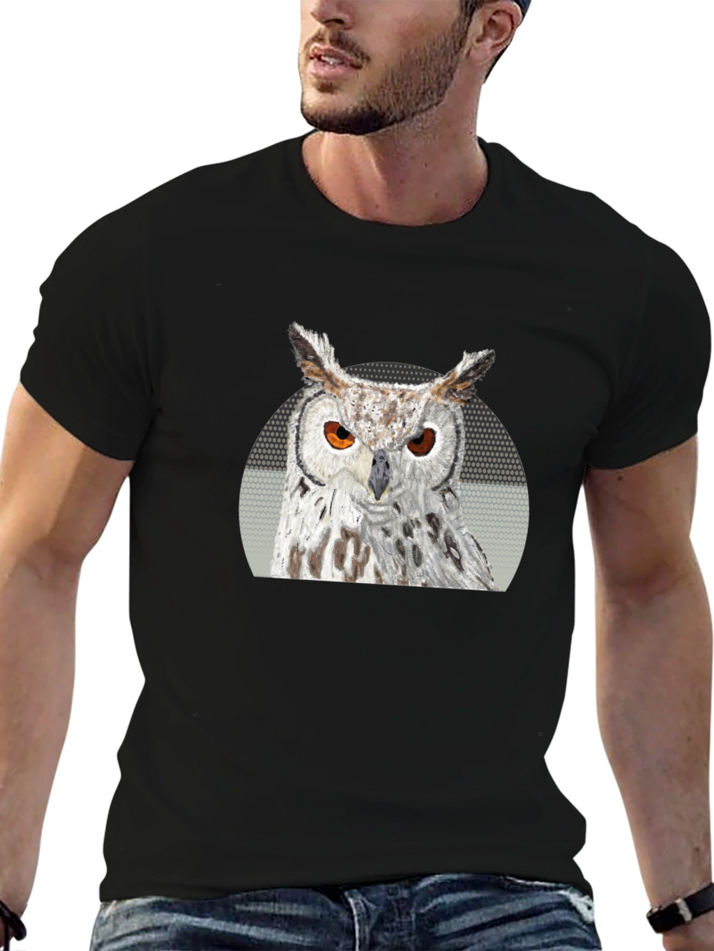 Owl Graphic Print T-Shirt - Black
