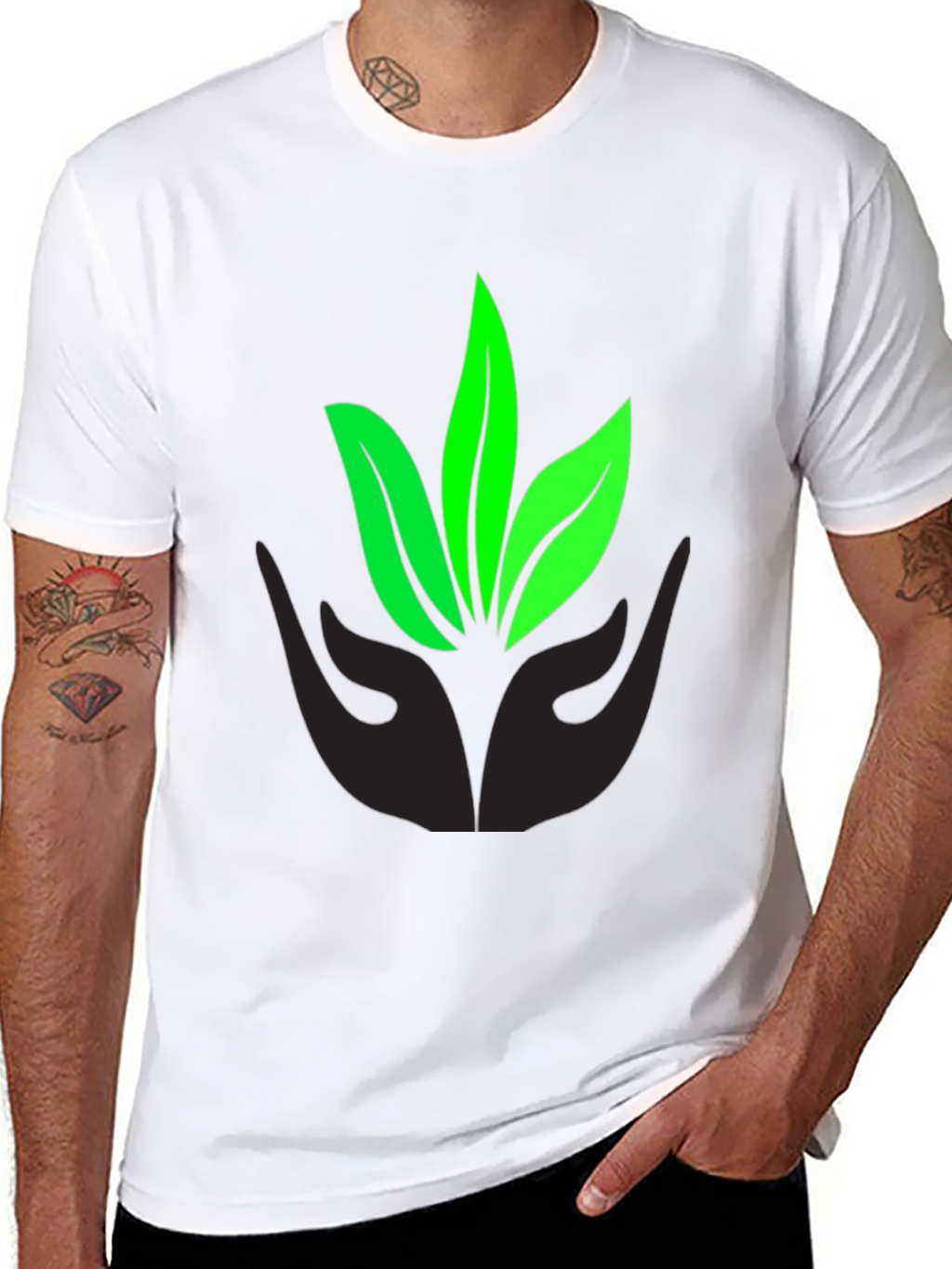 Eco-Friendly Black T-Shirt with Leaf Design