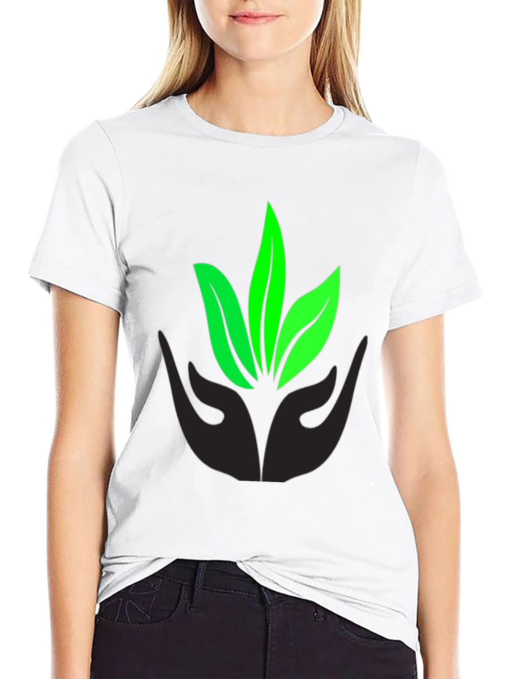 Eco-Friendly Black T-Shirt with Leaf Design
