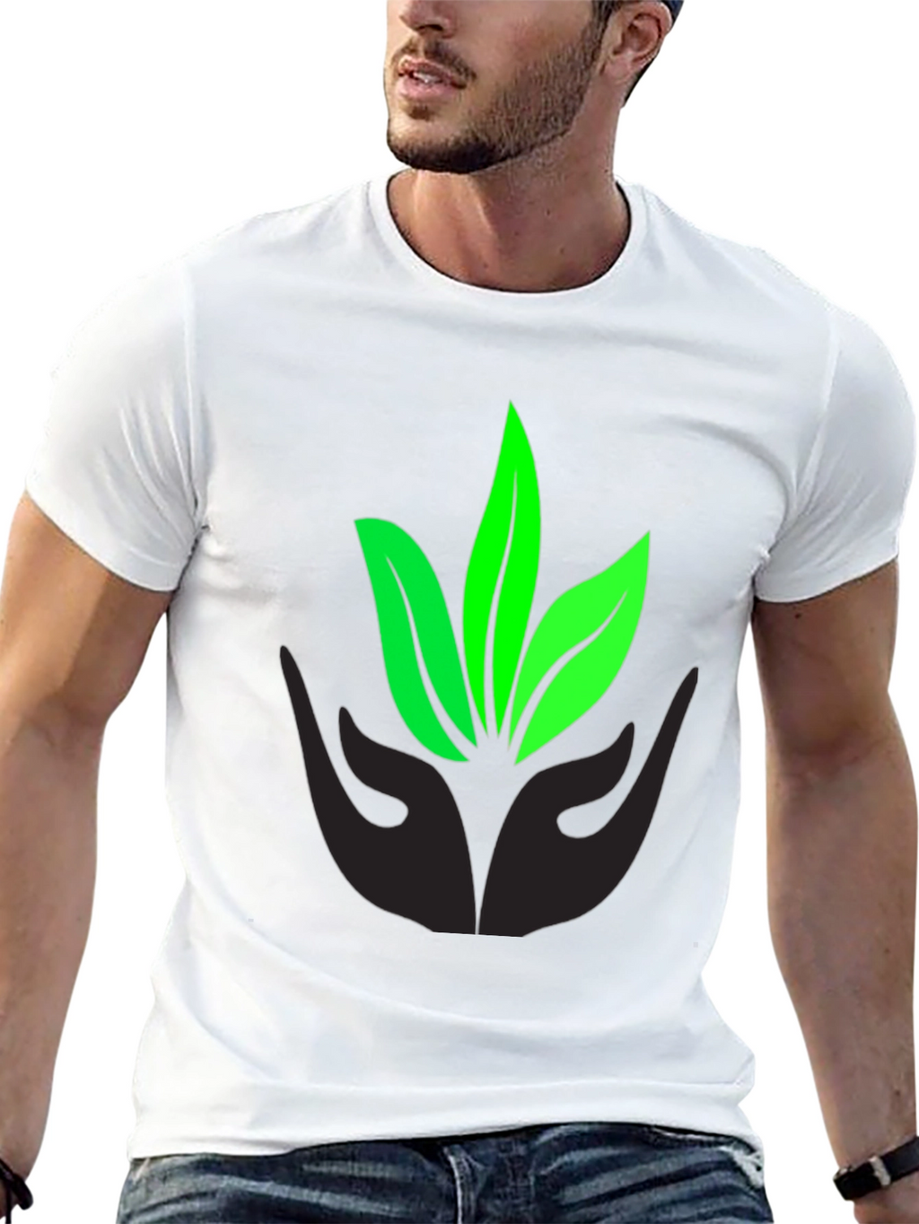 Eco-Friendly Black T-Shirt with Leaf Design